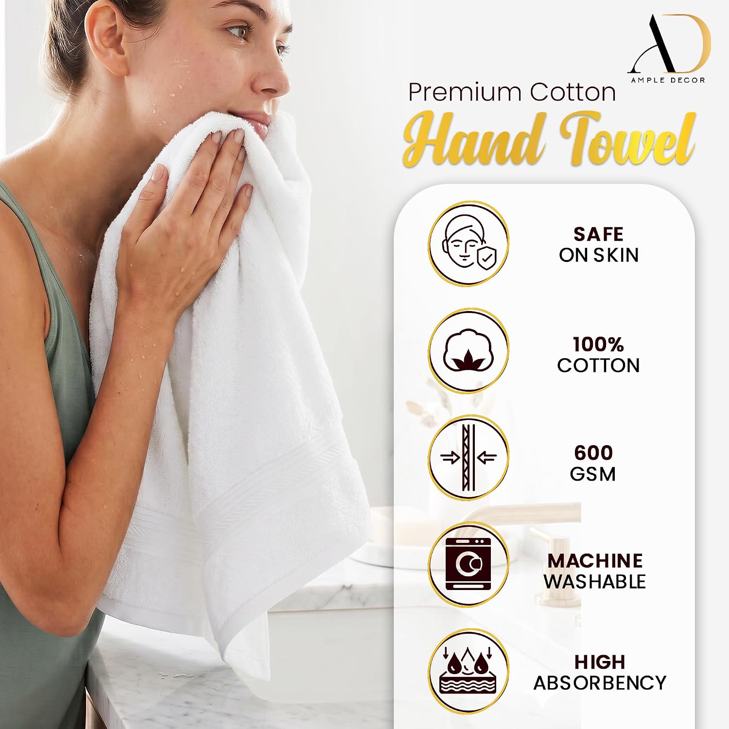 Ample Decor 100% Cotton Hand Towels 18x28 Inches, 600 GSM, Soft & Absorbent, Set of 12, Purple