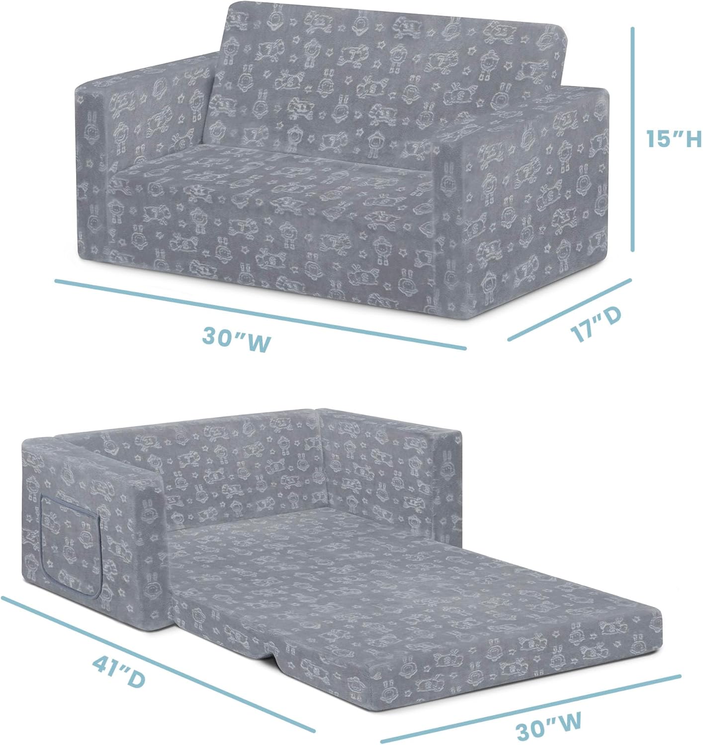 Delta Children - Serta Perfect Sleeper Kids 2-Seater Sofa, Convertible 2-in-1 Flip Open Toddler Couch Sleeper, Foam Chair for Playroom & Bedroom