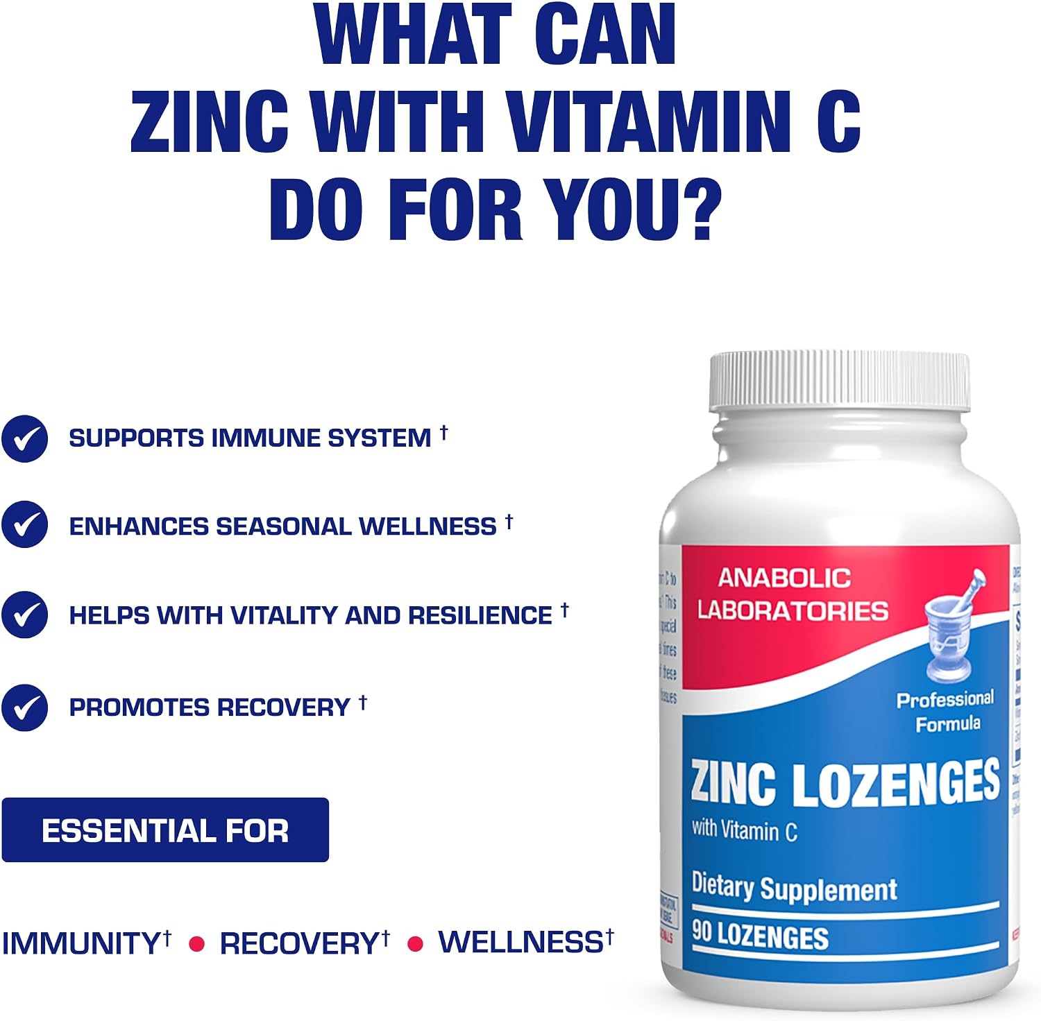Zinc Lozenges with Vitamin C for Immune Support - High Absorption Vitamin C and Zinc Lozenges for Adults Daily and Seasonal Wellness - Tasty Immune