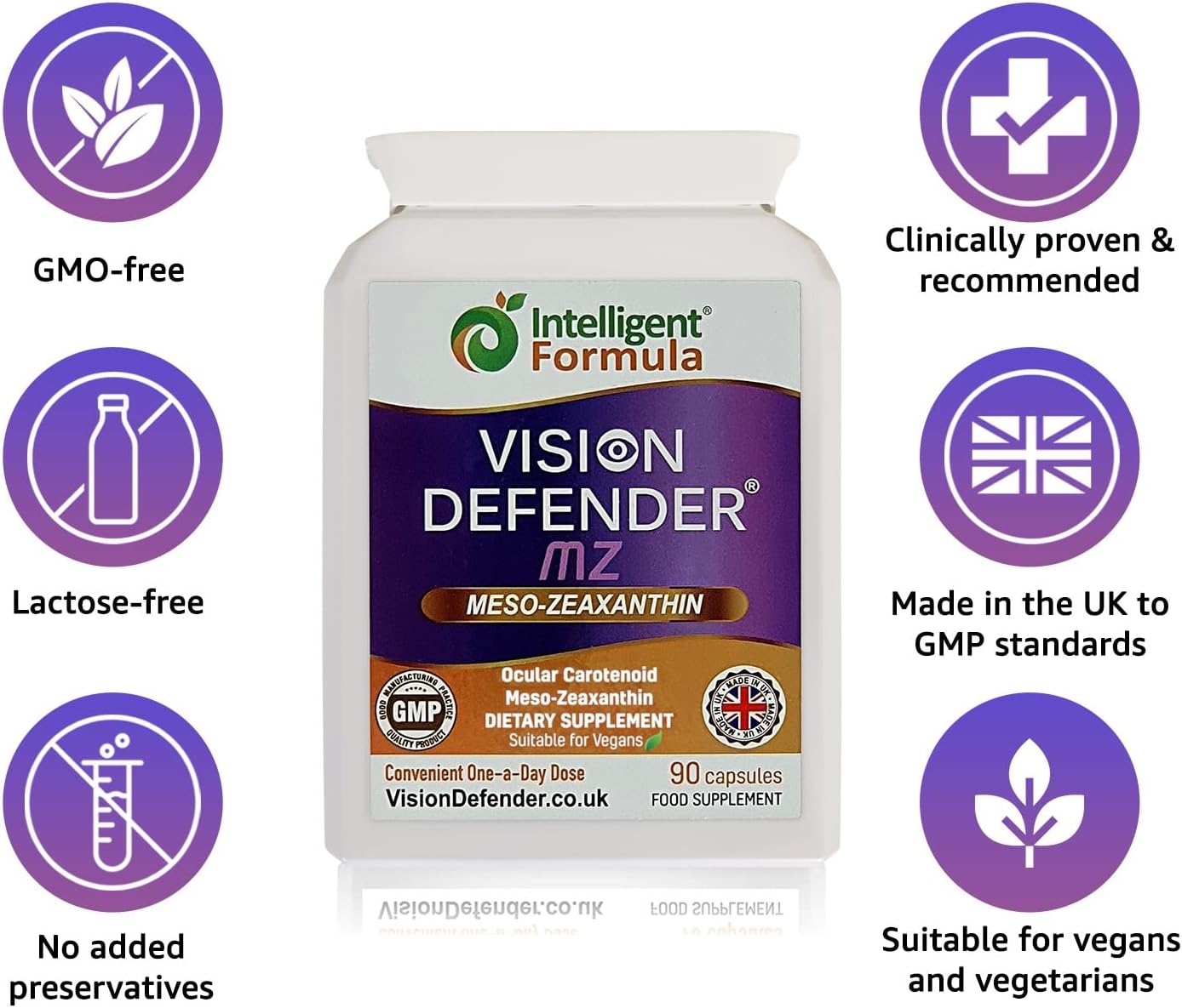 Vision Defender MZ Meso-Zeaxanthin 10mg Vegan Eye Supplement, 90 Capsules | Pure Carotenoid Antioxidant from Marigold Extract, Ocular Health Support