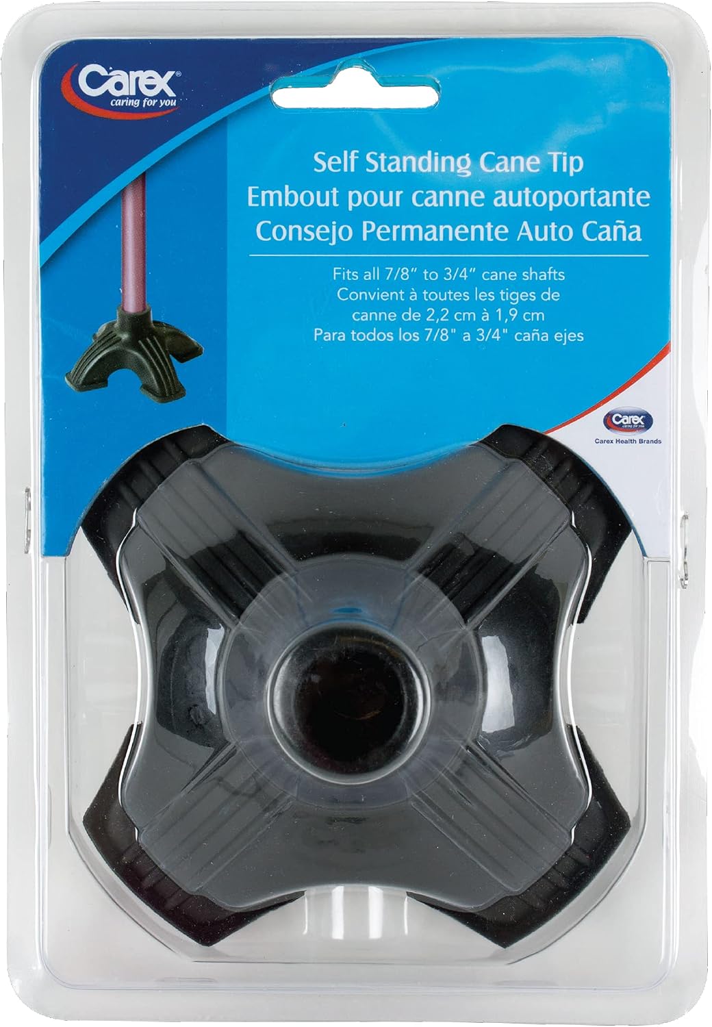 Carex Self Standing Sturdy Non-Slip Rubber, Stabilizing Four Pronged Cane Tip, Quad Cane Base Won't Scuff Floors, Adds Stability to Your Walking