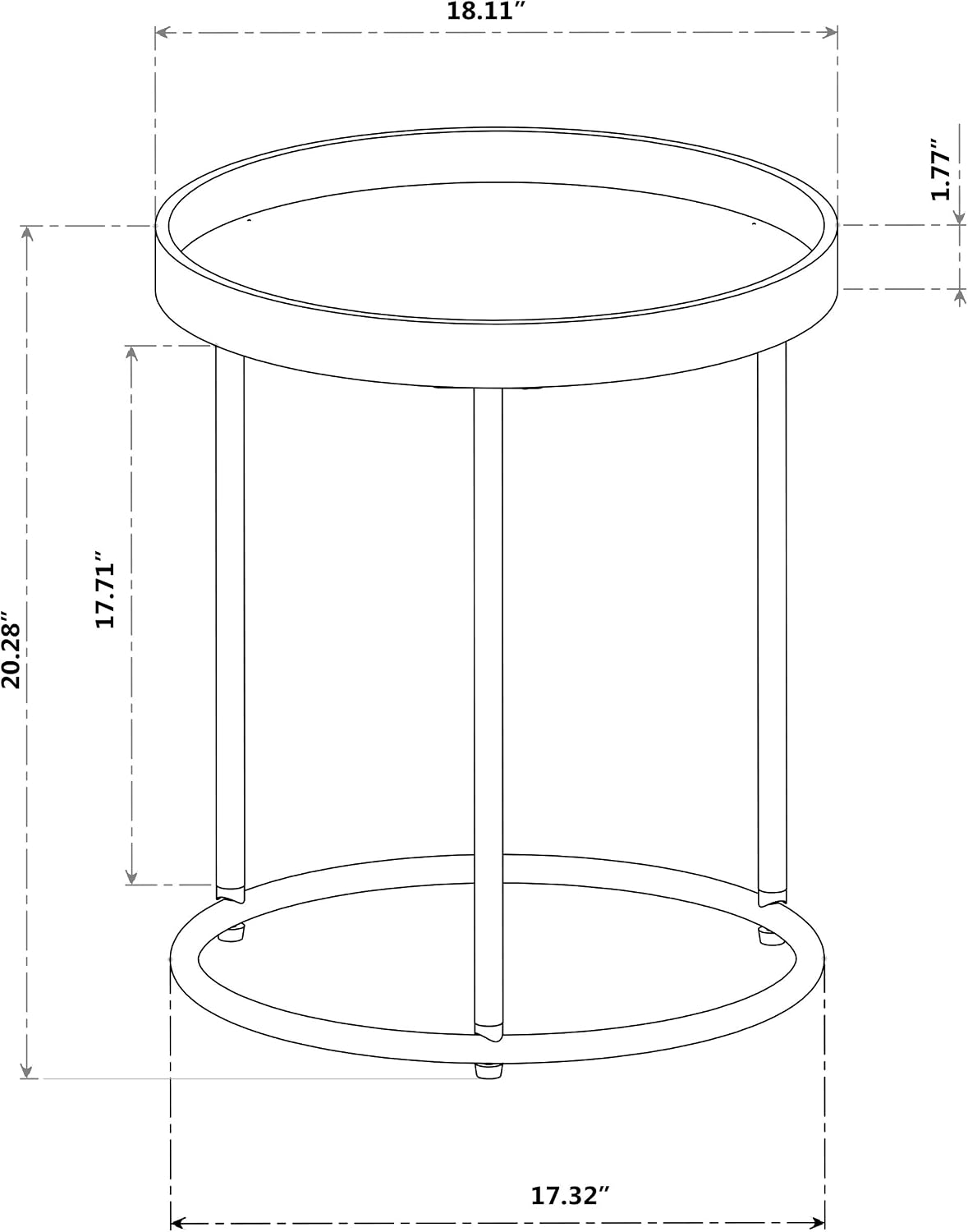Roundhill Furniture Genoa Round Tray Table with Metal Frame, Espresso