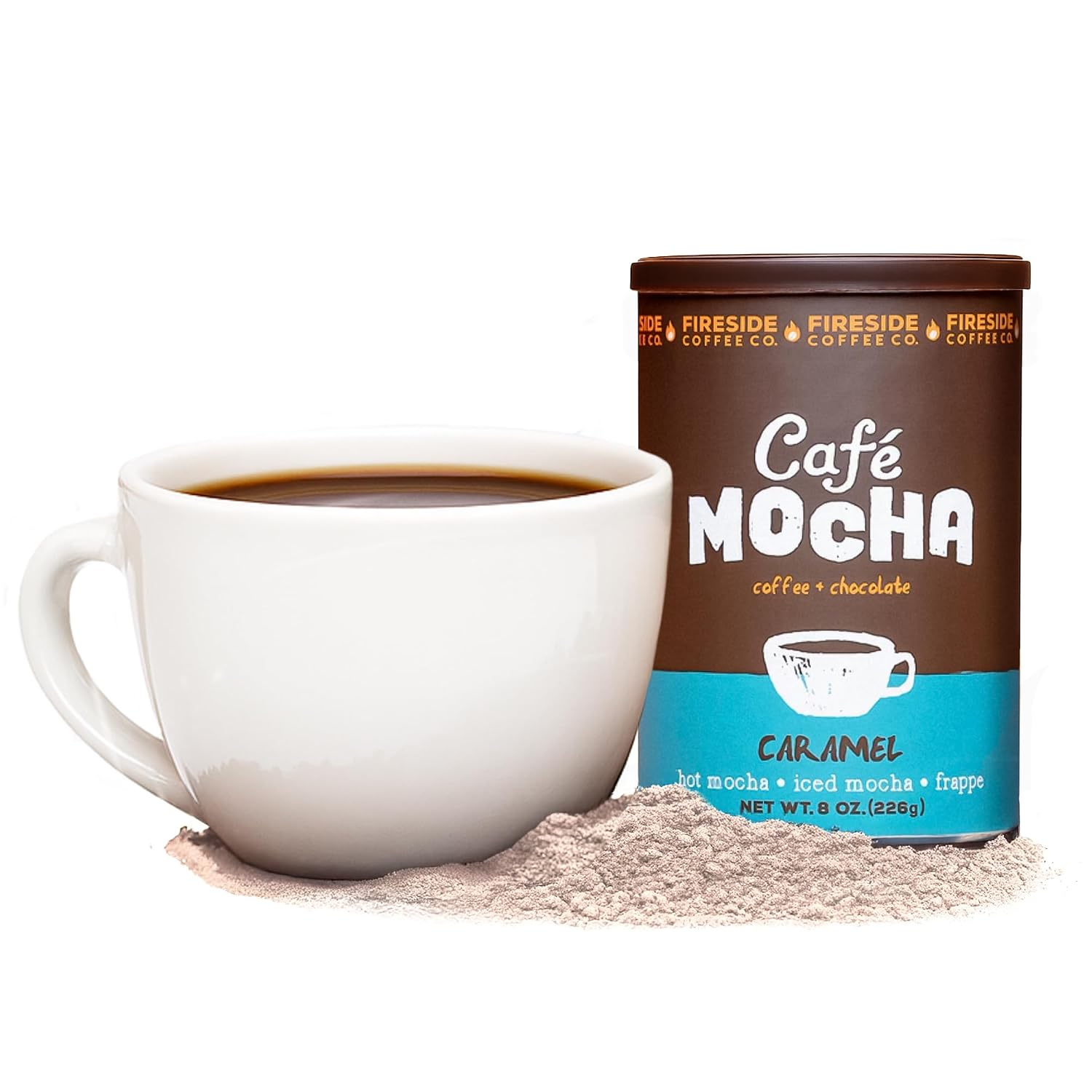 Fireside Coffee Irish Cream Cafe Mocha - Premium Instant Coffee Chocolate Blend - Versatile Caffeinated Drink Mix for Hot, Iced, Milkshake, and Mocha Frappe Mix, Only Add Water and Enjoy, 8 Ounces