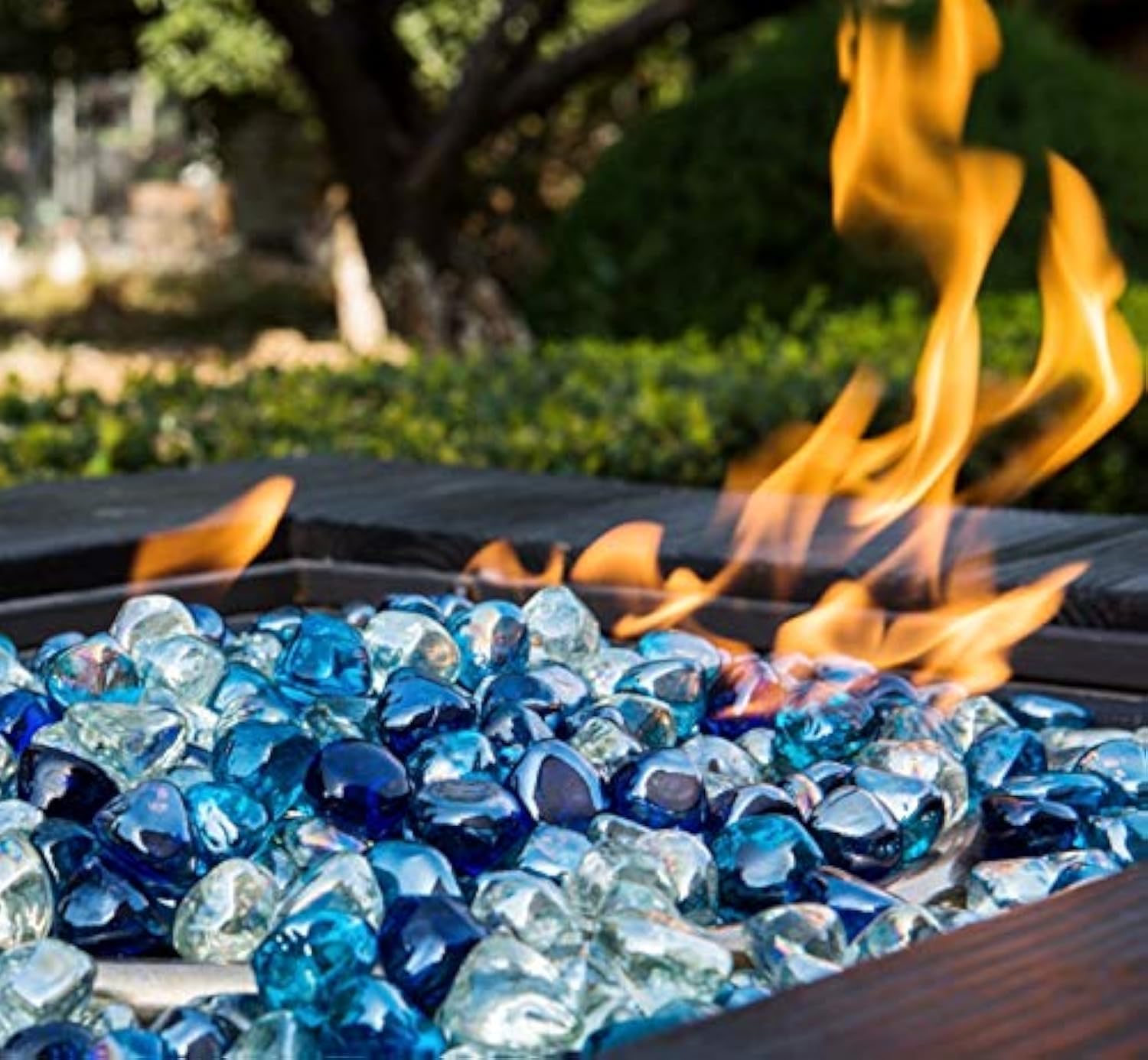 Fire Glass Diamond 1 Inch Fire Pit Glass Rocks for Propane or Gas Fire Pit （10 Pounds Margarita Azura Blue ） Gift Package