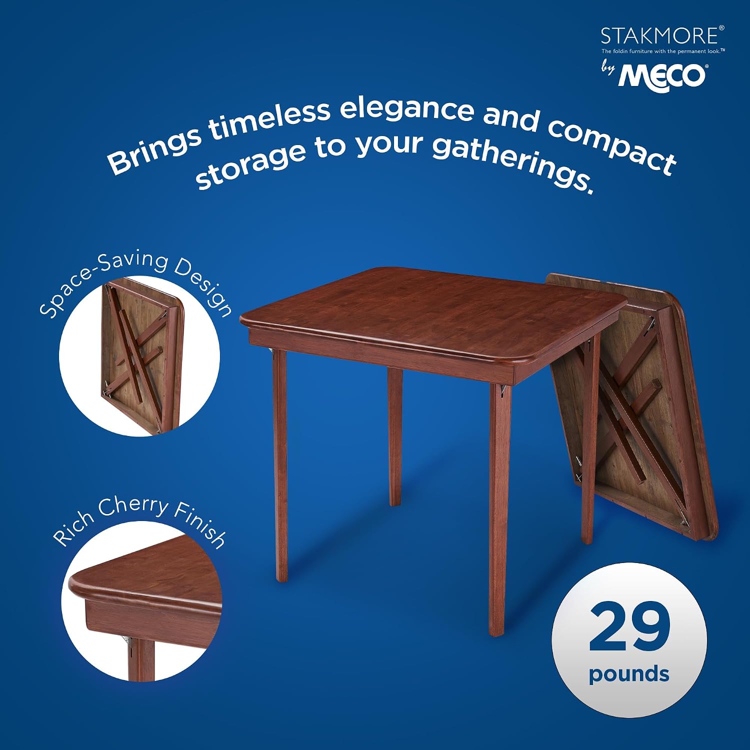 Stakmore Classic Straight Edge Square Wood Folding Table, 32x32, Oak | Foldable Card Table, Wooden Tabletop Furniture for Cards, Board Games & Dining
