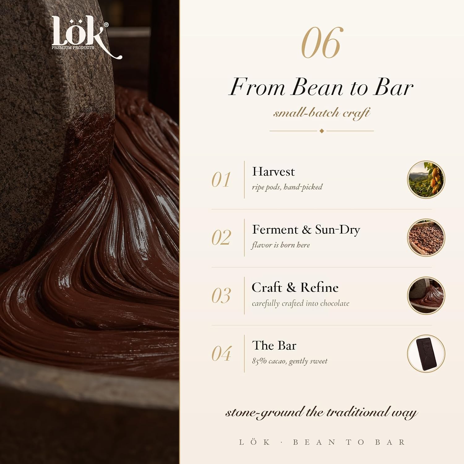Lök Foods Dark Chocolate Bar 100% Cacao | Fair Trade, Kosher, Gluten Free, Vegan, Bean-to-Bar, Sugar-Free, No Sugar Alcohol, No Artificial Sweetener