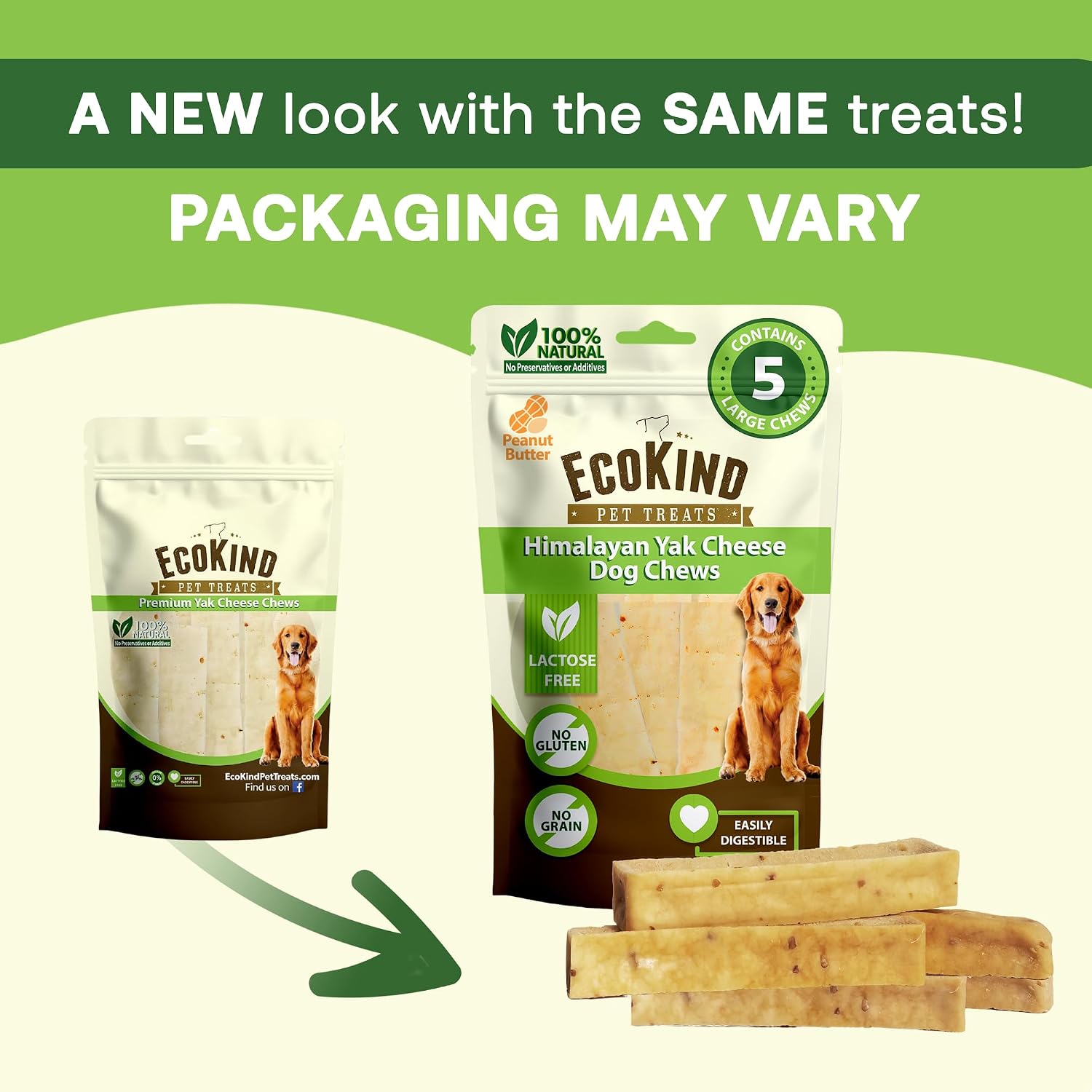 EcoKind Yak Cheese Himalayan Dog Chews, Yak Chews for Large Dogs, 4-5 Bones | 1 Lb, Long Lasting for Aggressive Chewers, Only 3 Ingredient Natural High Protein Dental Dog Treats, No Additives or Lactose
