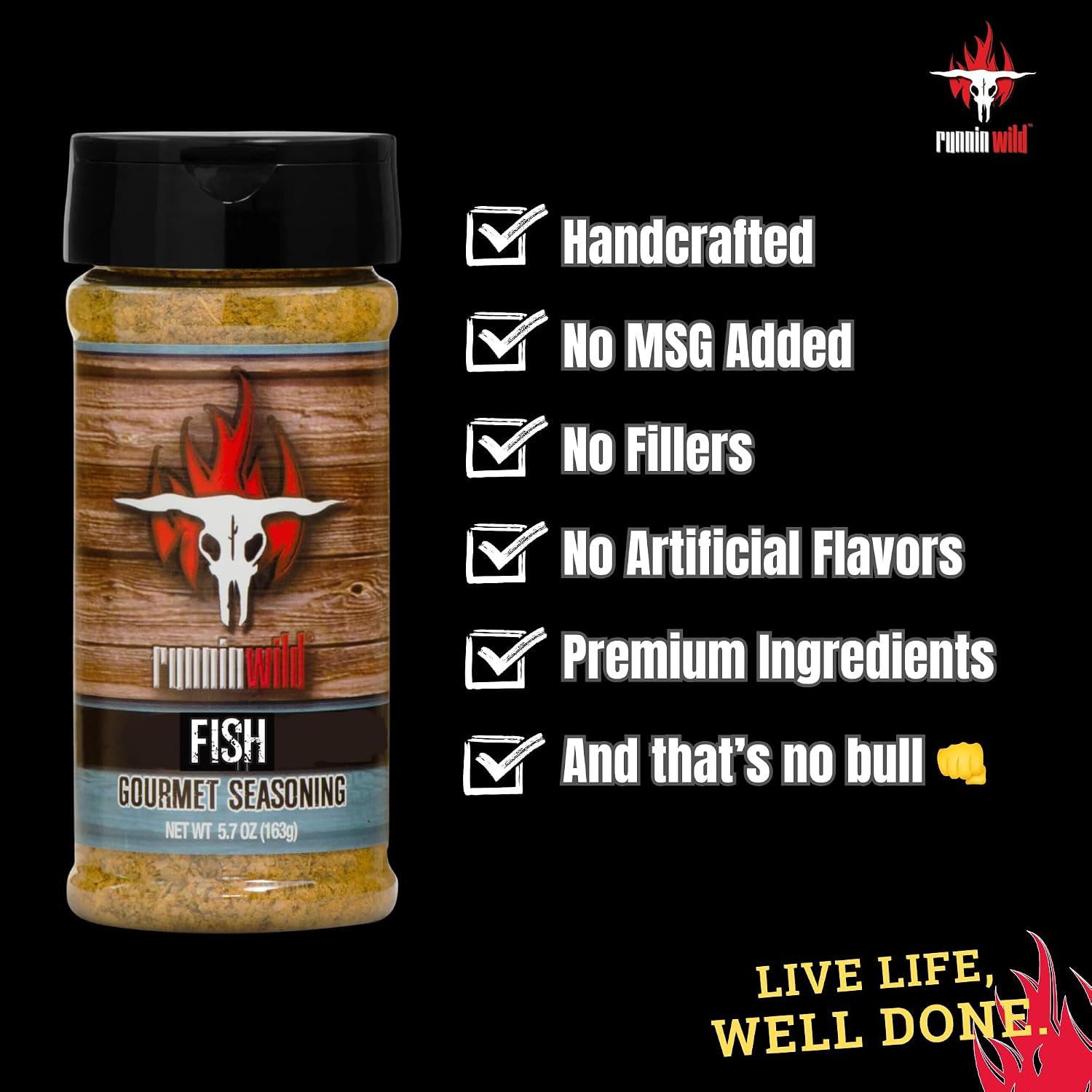 Fish Seasoning | Premium Seafood seasoning w/gourmet spices and natural lemon flavor | Runnin’ Wild Foods, 5.7 ounces