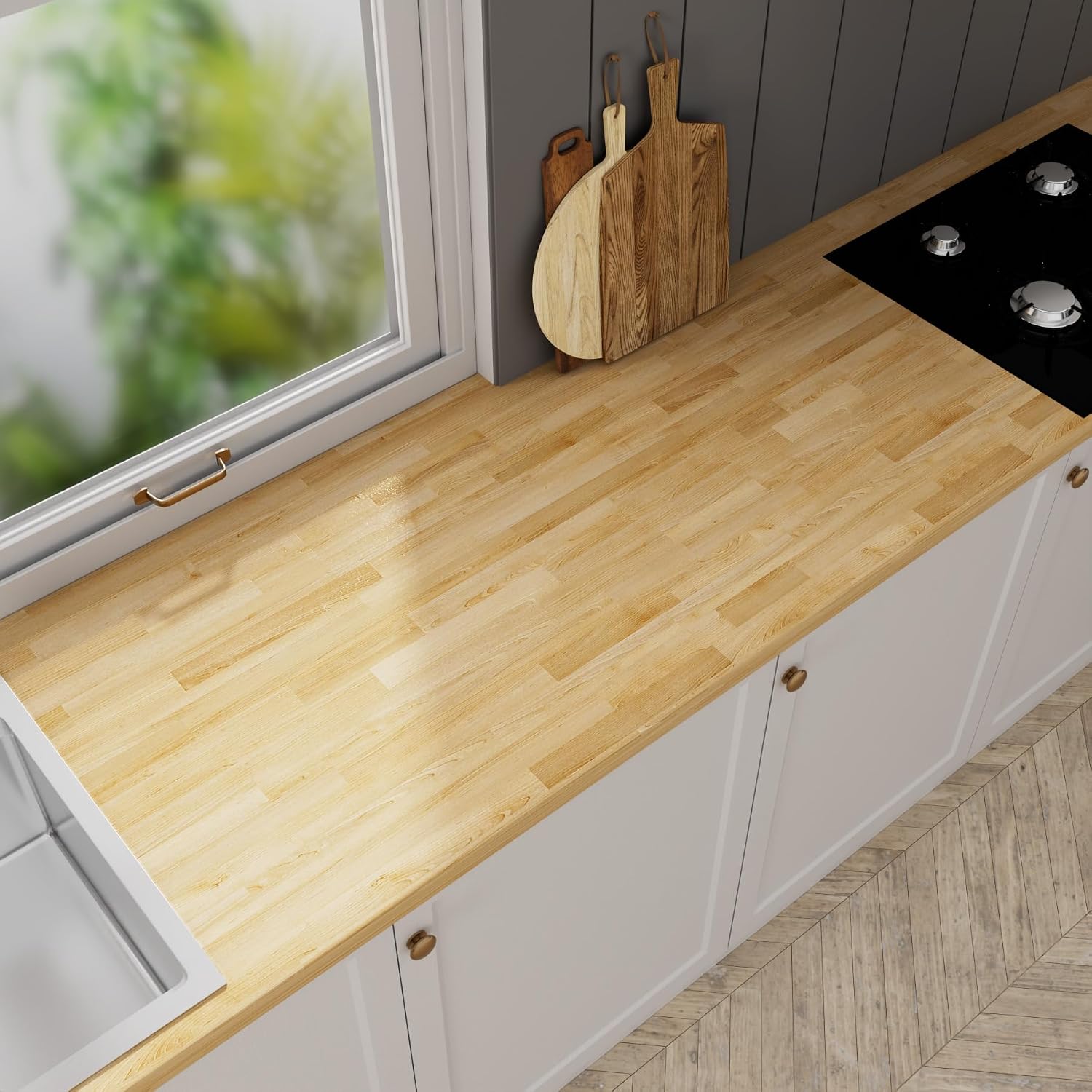 Butcher Block Countertop Wood Tabletop - 4FT Solid Birch Wood Table Top, Unfinished Hardwood Butcher Block Slab for Kitchen Countertops, Island, Desk Top, Workbench Top, Tabletop 50"x25"x1.5"