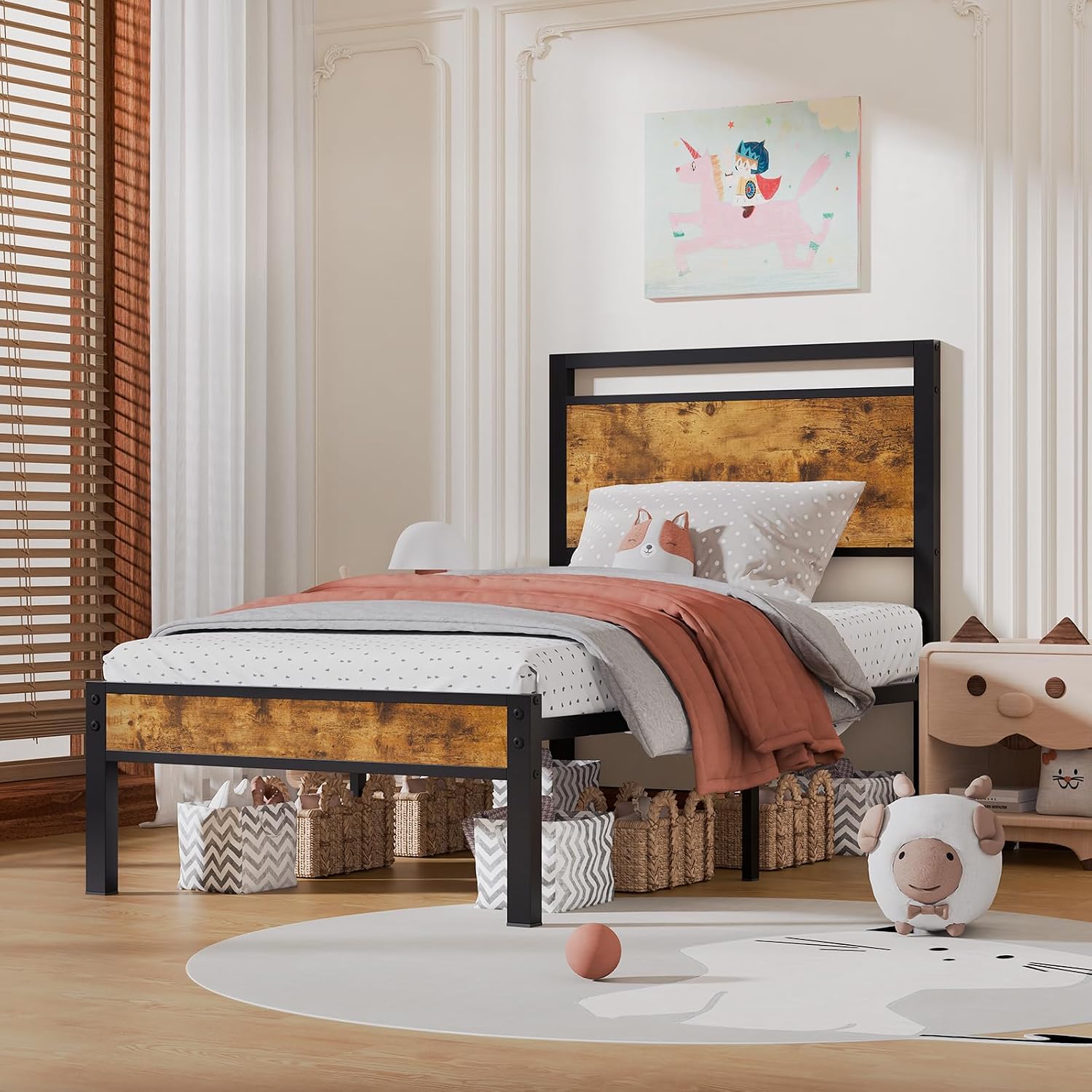 Z-hom Easy Assembly Queen Bed Frame & Headboard Footboard,Underbed Storage | Sturdy Metal Structure,Silent Anti-Slip Support,Under Bed Storage Space,No Box Spring Needed,Modern Bedroom Furniture
