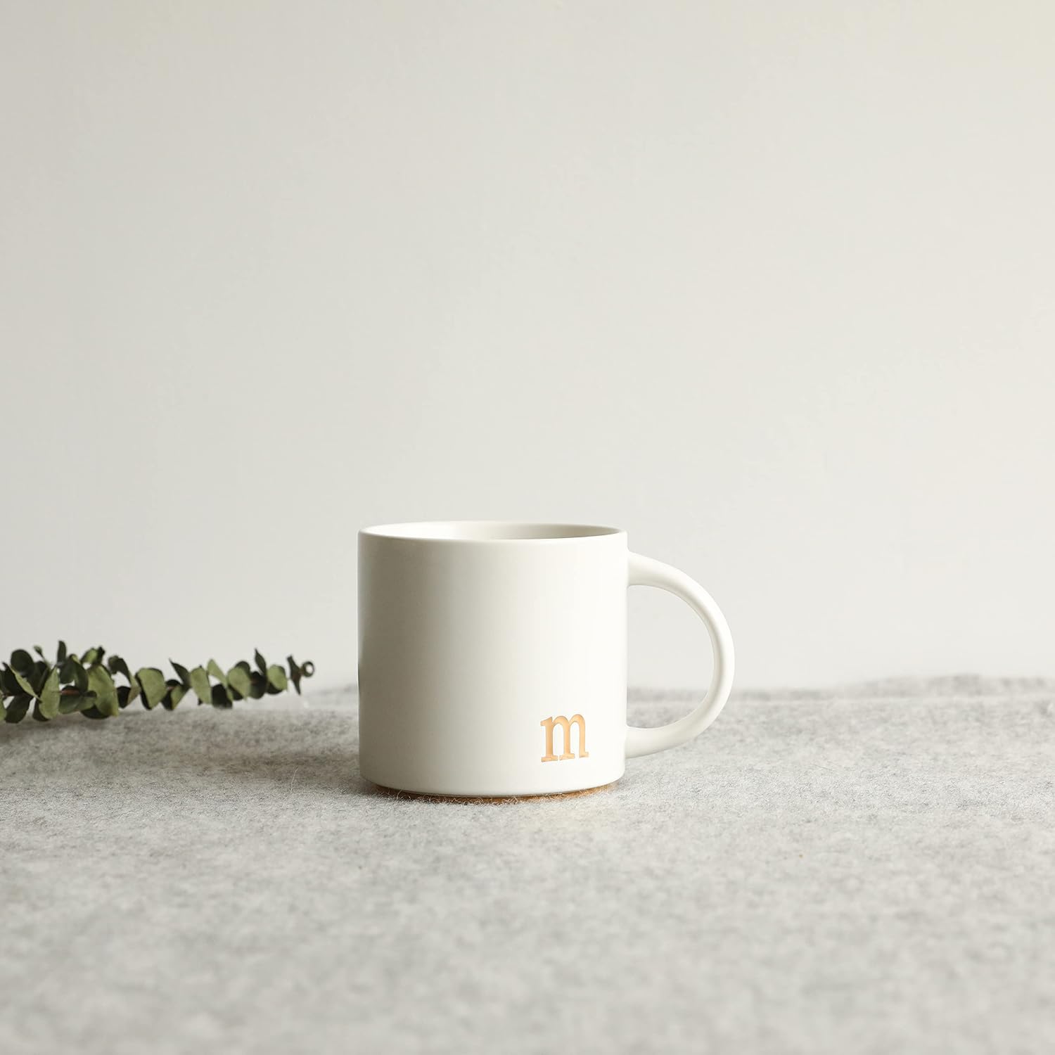 COLLECTIVE HOME Ceramic Coffee Mug, 15 oz Monogram Cup with Gift Box(m) | Dishwasher Safe, Engraved Gold Letter