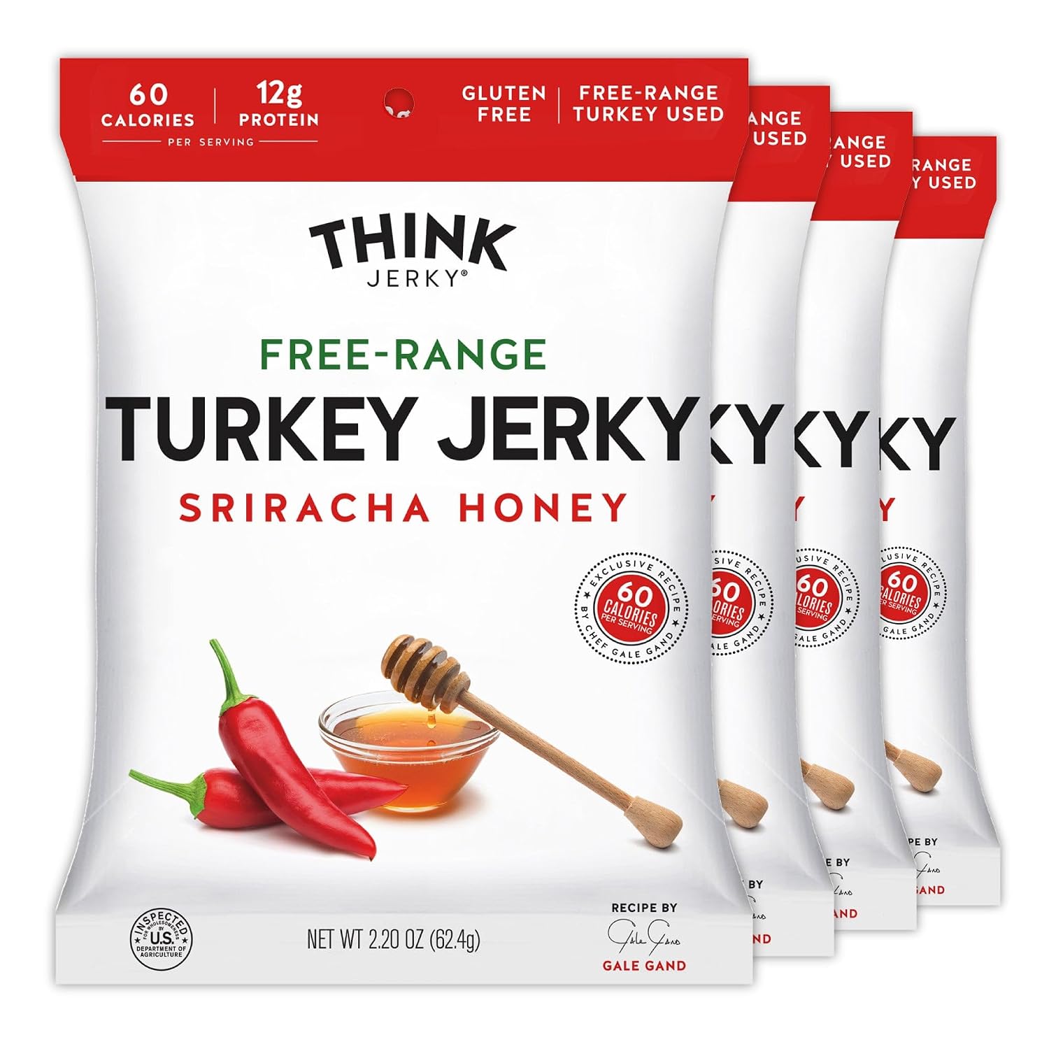 Think Jerky Sesame Teriyaki Beef Jerky, Grass-Fed High Protein Beef Jerky, Gluten Free, No Antibiotics or Nitrates, Healthy Chef Crafted Recipe, Low Calorie and Low Fat - 2.2 oz Bags, 4 Pack