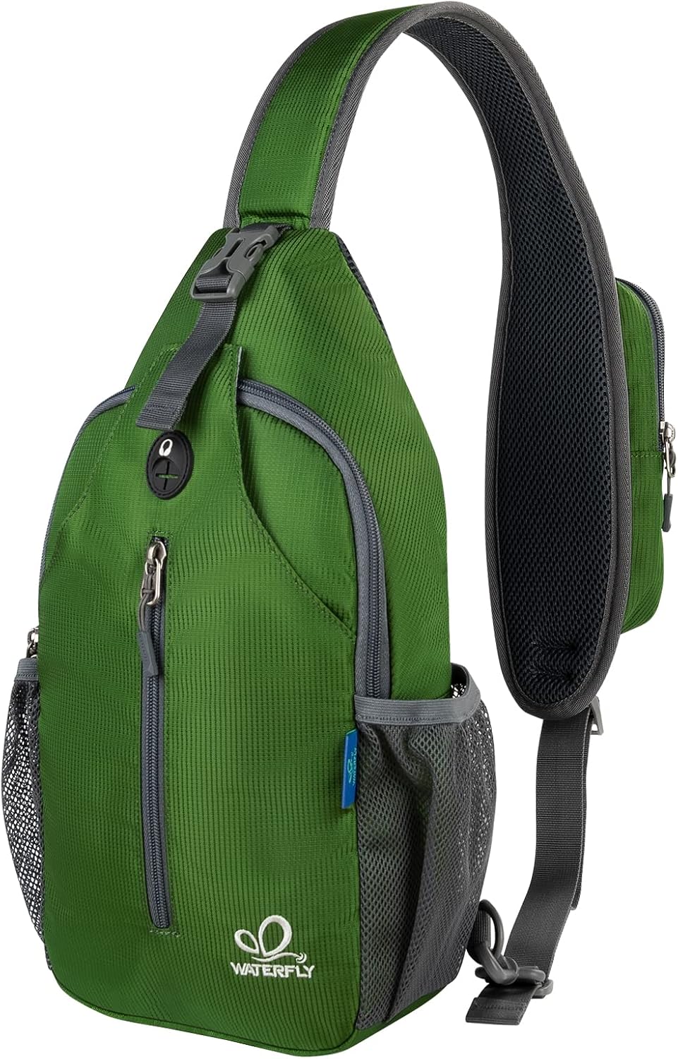 WATERFLY Crossbody Sling Backpack Sling Bag Travel Hiking Chest Bag Daypack (Black) | Small Hiking bag,Multi-compartment storage,Water-resistant,Breathable back pad,Reversible adjustable shoulder strap