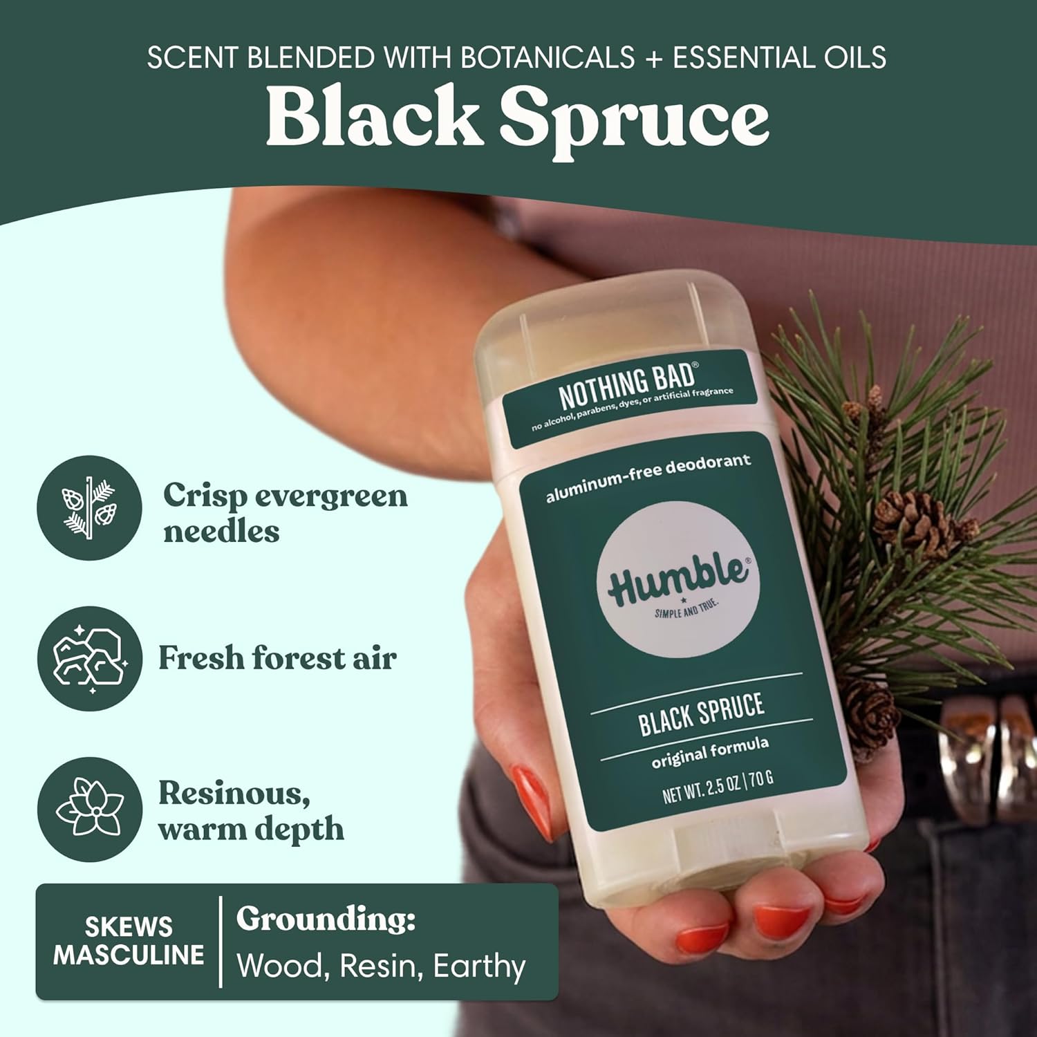 Humble Aluminum-Free Deodorant, Simply Unscented - 1 Pack | Baking Soda-Free, Clean, Fresh, Natural, Essential Oils, Sensitive Skin, Long-Lasting Odor Control, Cruelty-Free, Men & Women