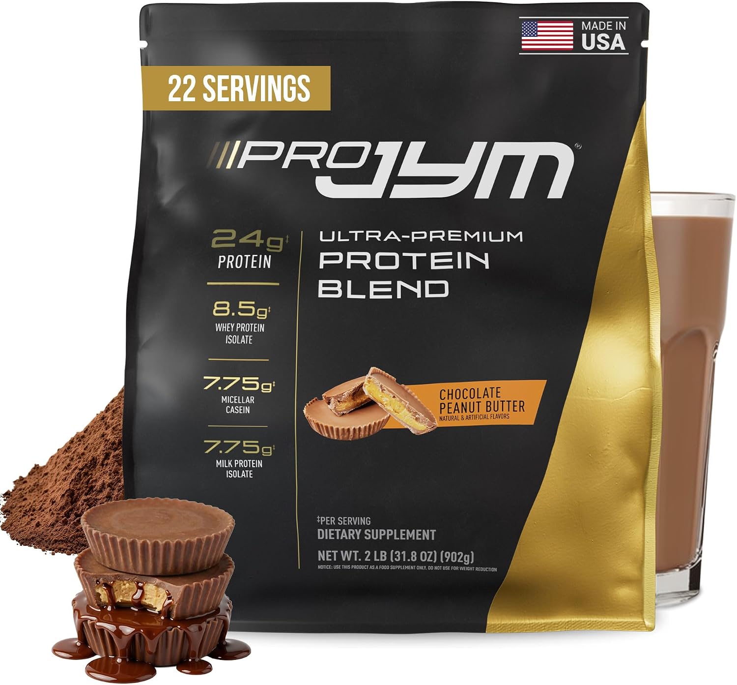 JYM Tahitian Vanilla Bean Whey & Casein Protein Powder, 1.7 lb, 22 Servings | Micellar Casein & Milk Protein Isolate, Lean Muscle Building, Pre & Post Workout Nutrition, Men & Women
