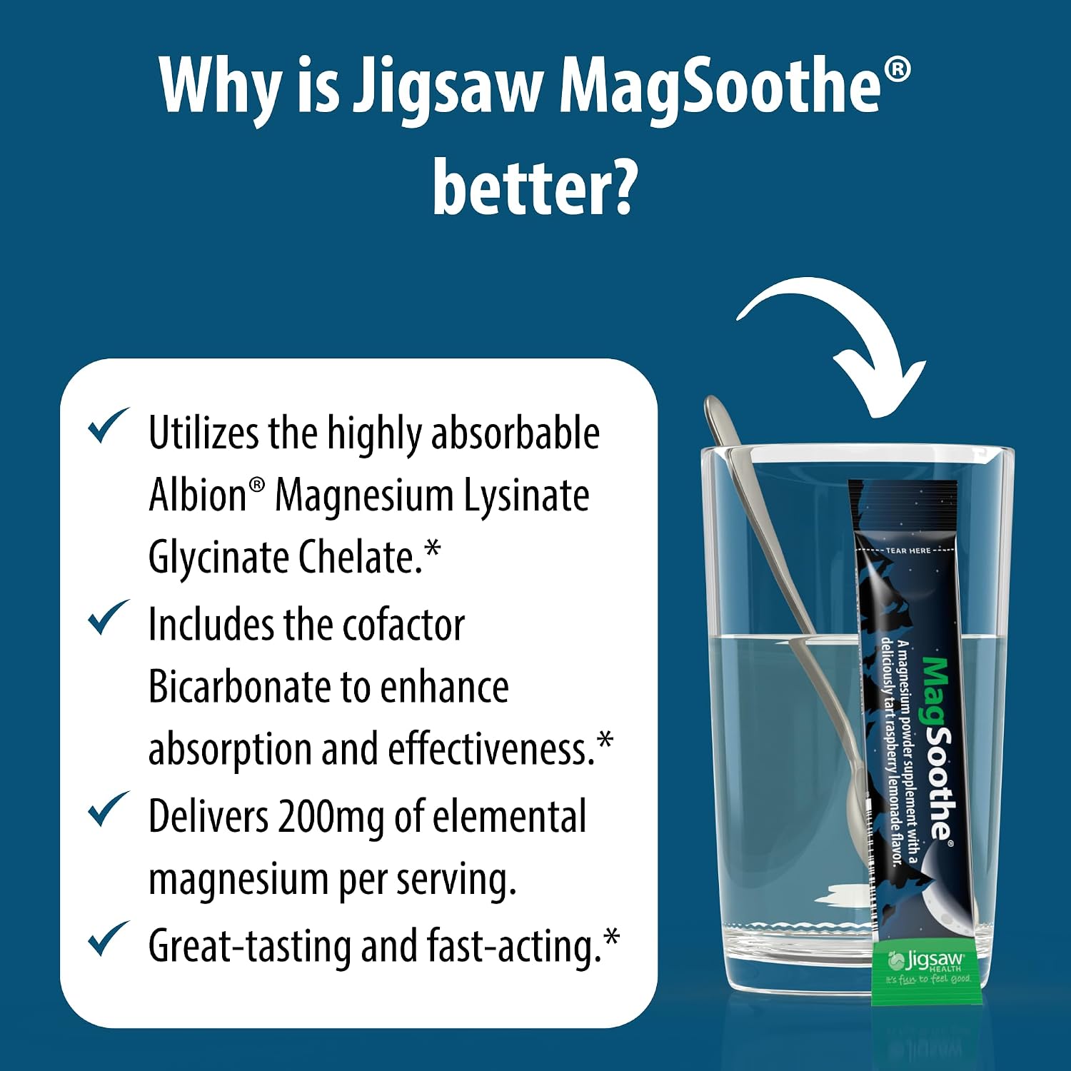 Jigsaw Health MagSoothe | Fast-Acting, Calming Magnesium Glycinate Powder Supplement | Raspberry Lemonade Flavor | 60 Servings (Jar)