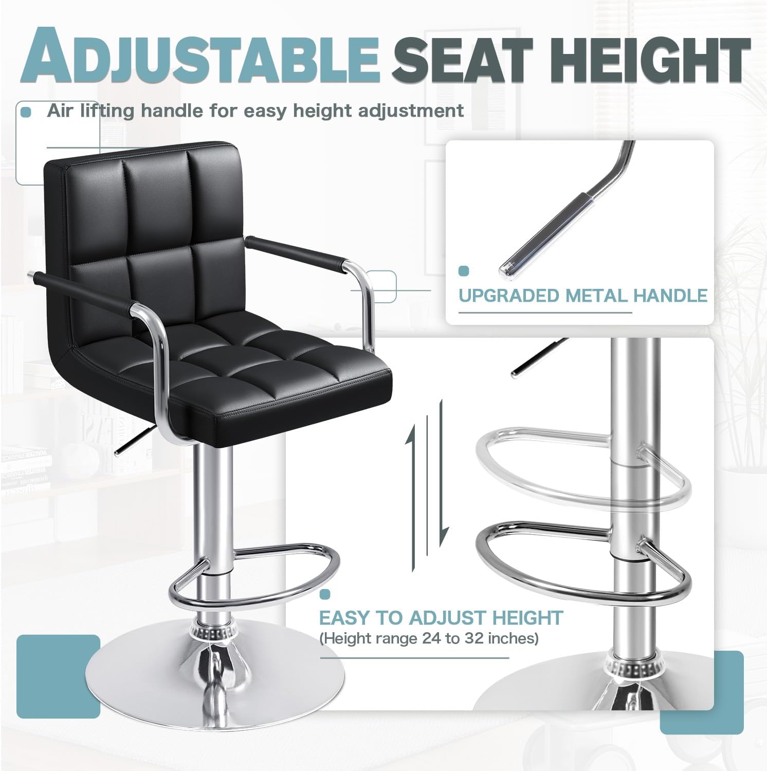 Furmax Bar Stools Modern Pu Leather Swivel Adjustable Hydraulic Bar Stool Square Counter Height Stool Set of 2 (White)