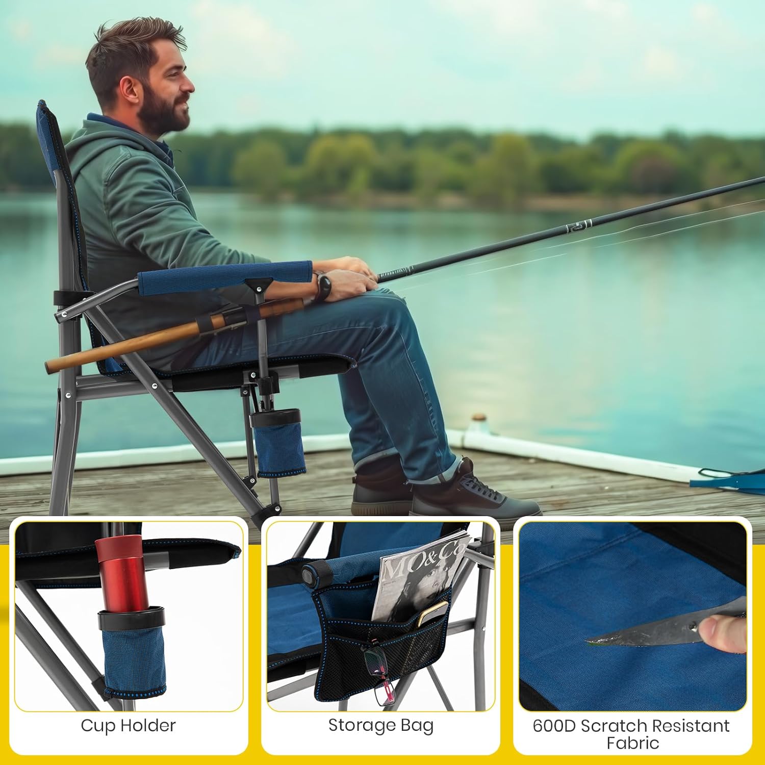 XGEAR Portable Camping Chair for Adutls Outdoor Camp Chairs,Blue
