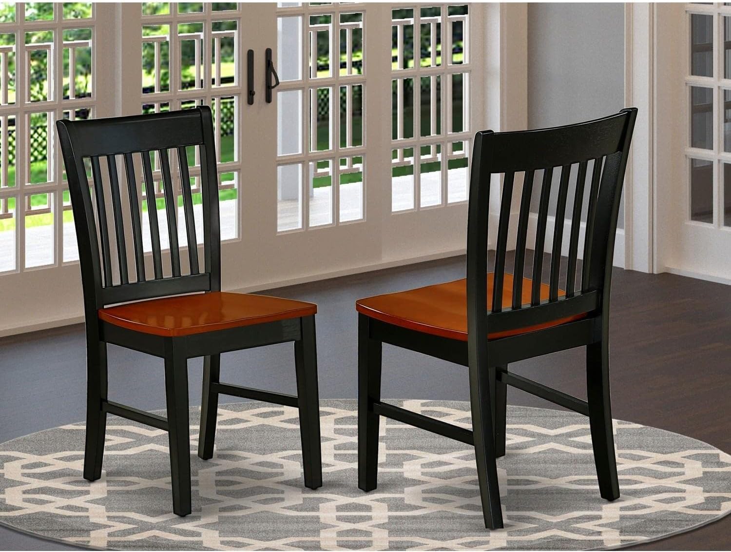 East West Furniture NFC-MAH-W Norfolk Dining Room Chairs - Slat Back Solid Wood Seat Chairs, Set of 2, Mahogany