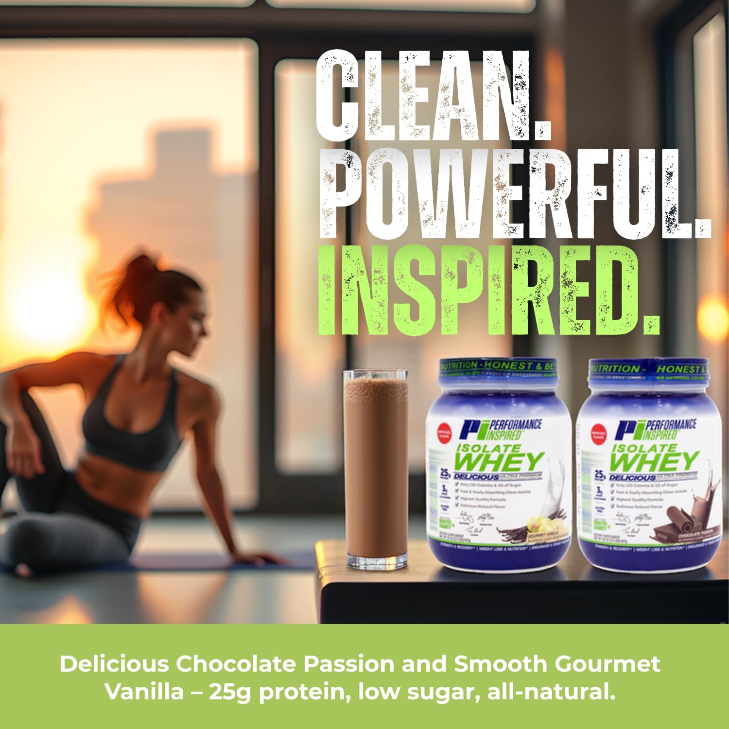 PERFORMANCE INSPIRED Isolate Whey Protein Powder – Vanilla – 25G – 2lb | All Natural - Fast Absorbing - Added L-Glutamine - Contains BCAAs