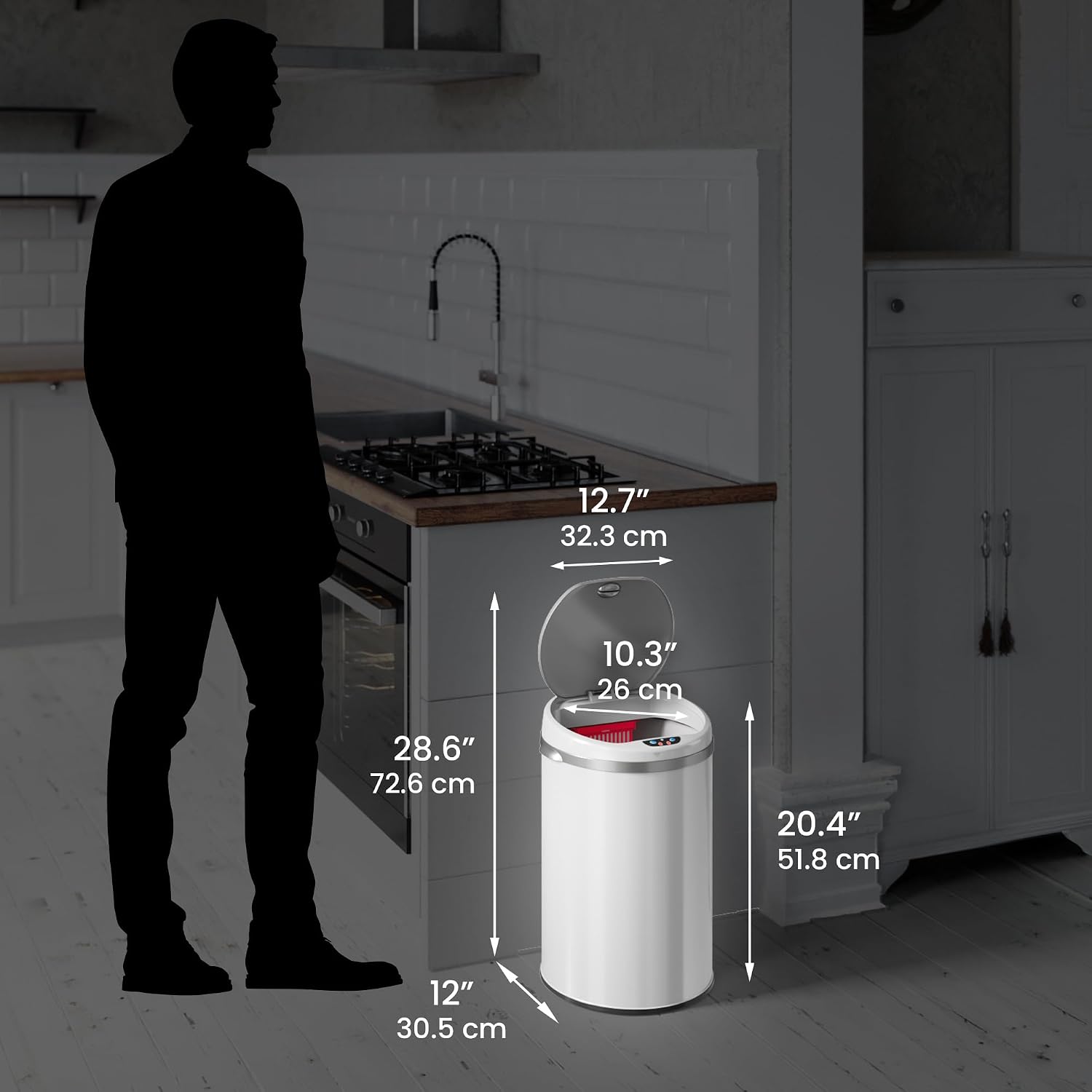 iTouchless 13 Gallon Touchless Sensor Kitchen Trash Can with Odor Control System, Brushed Stainless Steel, Round Garbage Bin for Home or Office - IT13RCB