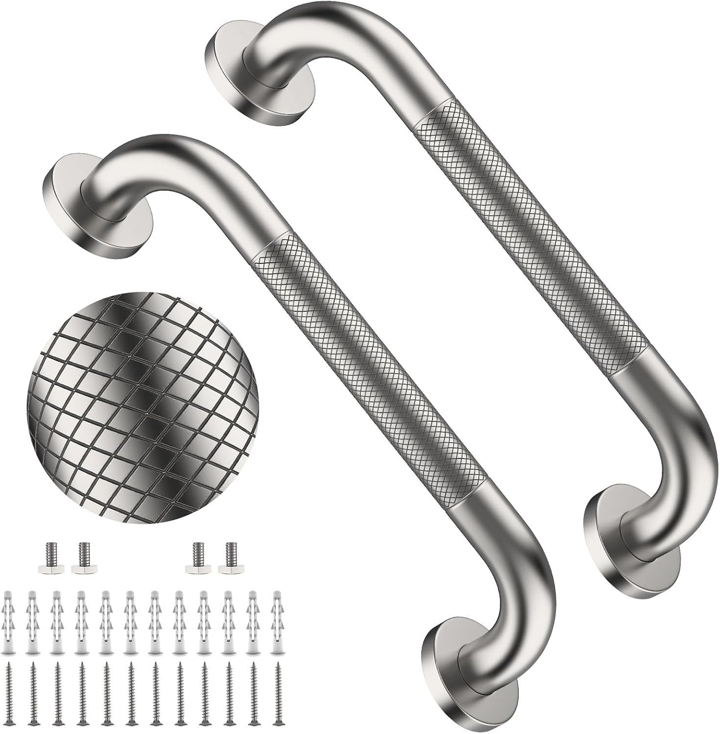 40 Inch Brushed Nickel Shower Grab Bar Anti-Slip Knurled Grip,Safety Handle | YuanDe 1.25" Diameter Stainless Steel Bathroom Grab Bars, Handicap Injury Elderly Senior Assist Support Shower Handle-2Packs