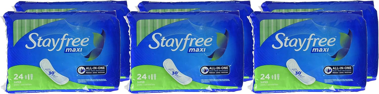 Stayfree Maxi Super Pads Wingless, Period and Leaks, 66 ct