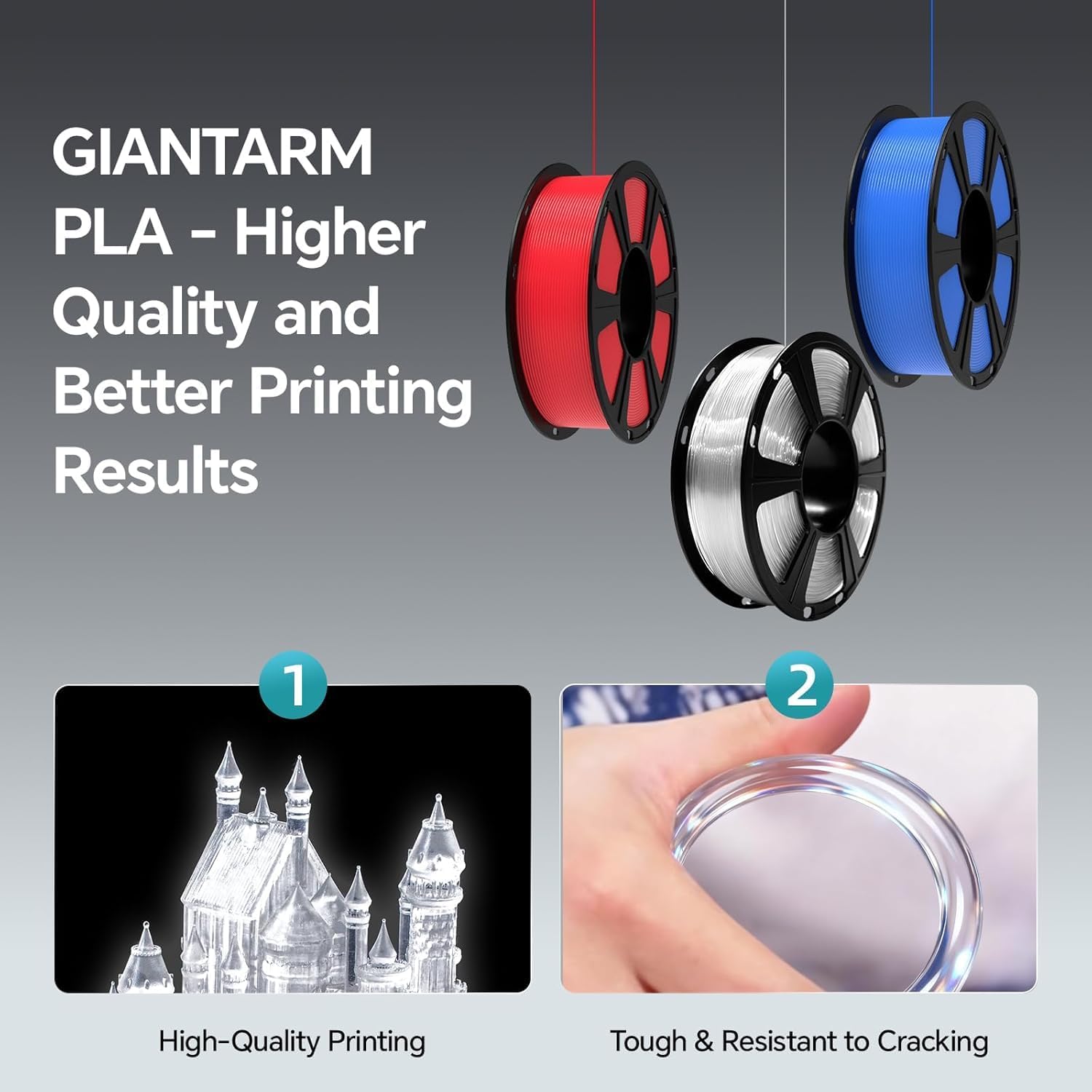 GIANTARM 3D Printer Filament, Silk Gold Pla Filament, 1Kg(2.2lbs) Spool, 1.75mm Dimension Accuracy +/- 0.03mm, 3D Printing Filament