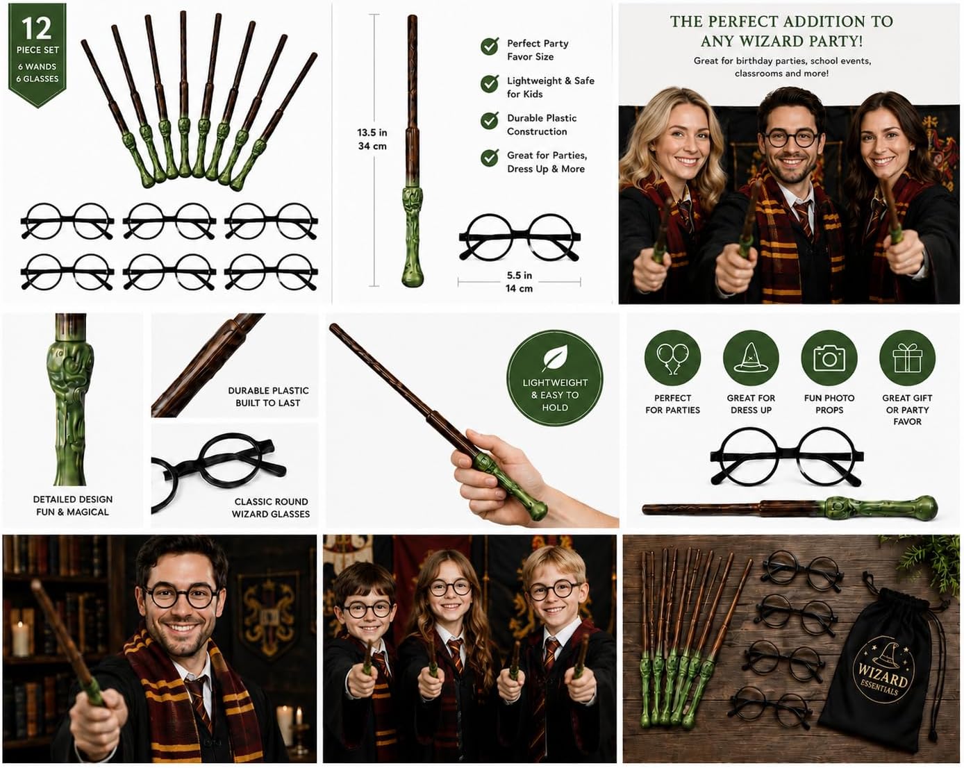 12 Pack Wizard Wands – Plastic Costume Accessories for Magic-Themed Parties, Dress Up, Halloween & Cosplay, Birthday Parties, Party Favors, Goodie Bags, Photo Props