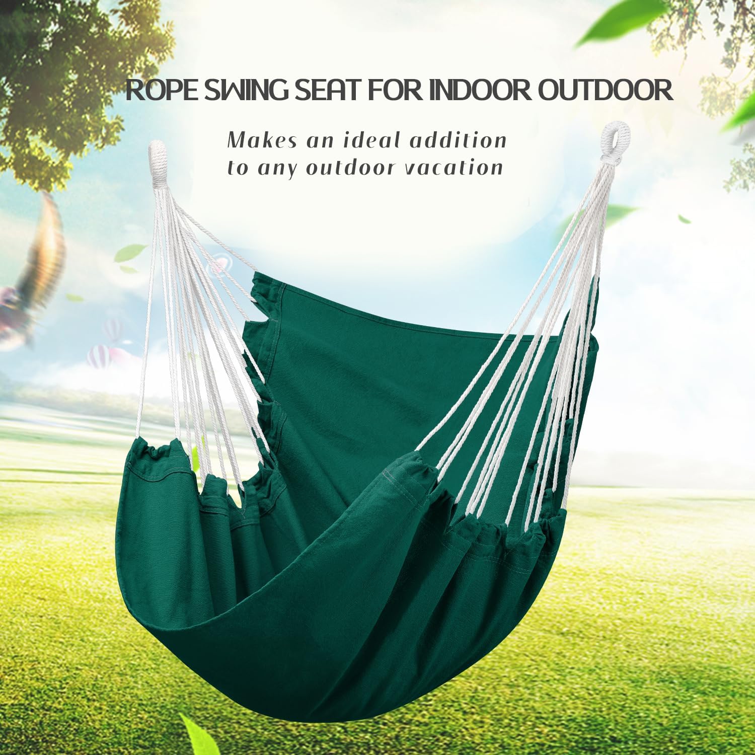Hommtina Hammock Chair Hanging Rope Swing, Max 300 Lbs Hanging Chair with Pocket & Durability Perfect for Outdoor, Home, Bedroom, Patio