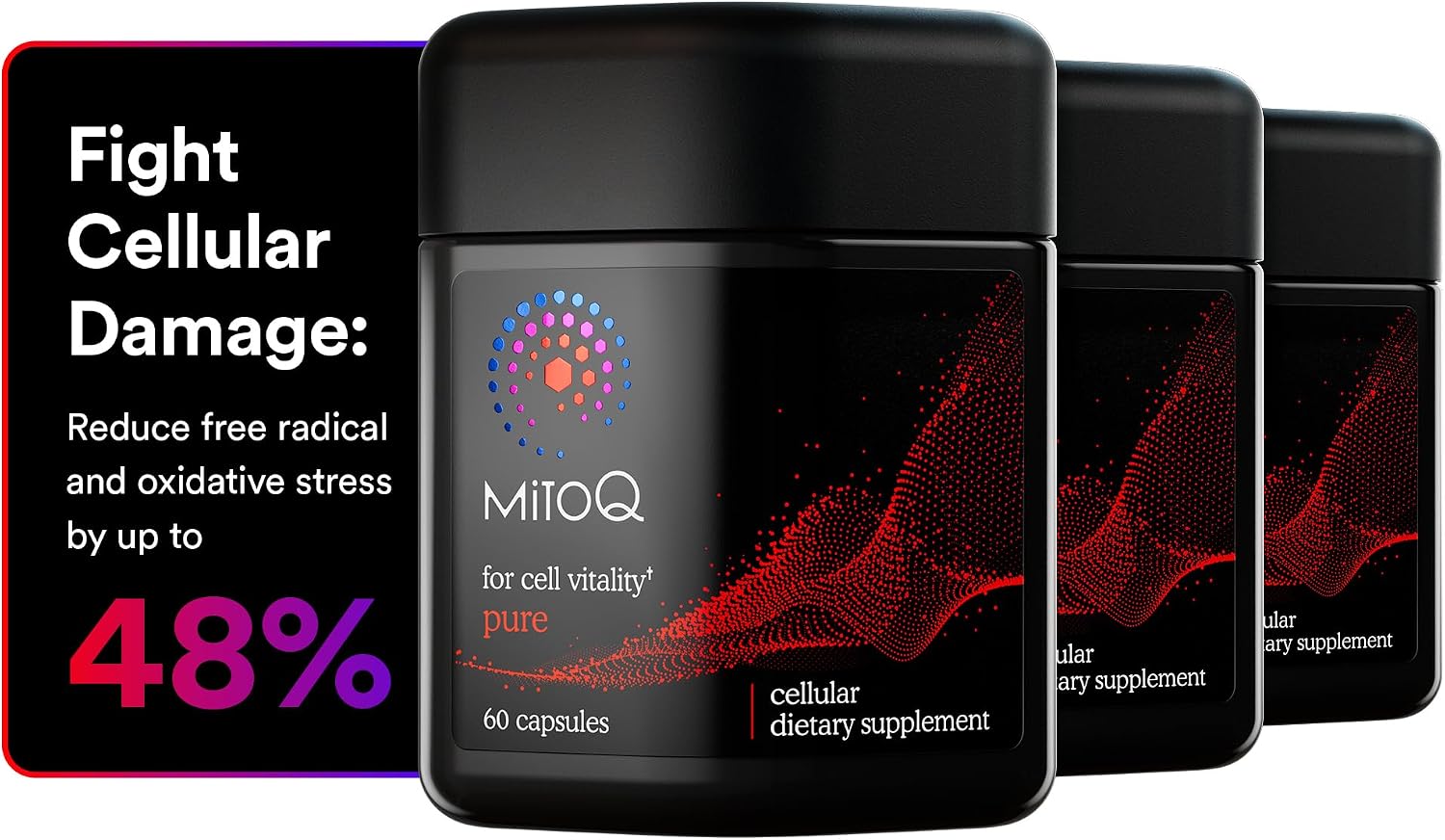 MitoQ Pure Advanced Mitochondria Supplement - Superior Bioavailability to CoQ10 - Patented Vitality Supplement for Sustained Energy, Heart Health, Metabolic Support, and Healthy Aging (60 Capsules)