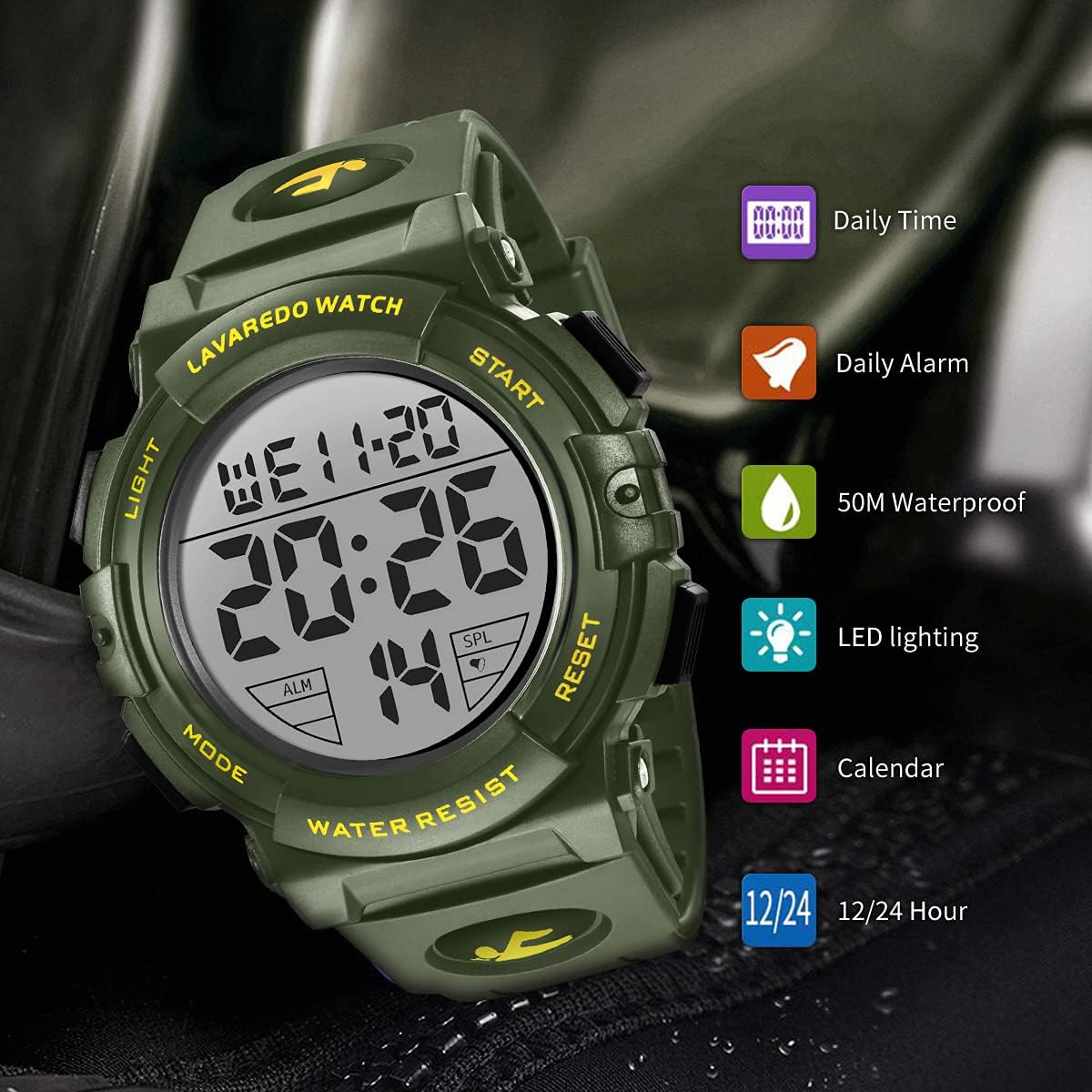 L LAVAREDO Mens Digital Watch Sports Military Watches Waterproof Outdoor Chronograph Wrist Watches for Men with LED Back Ligh/Alarm/Date