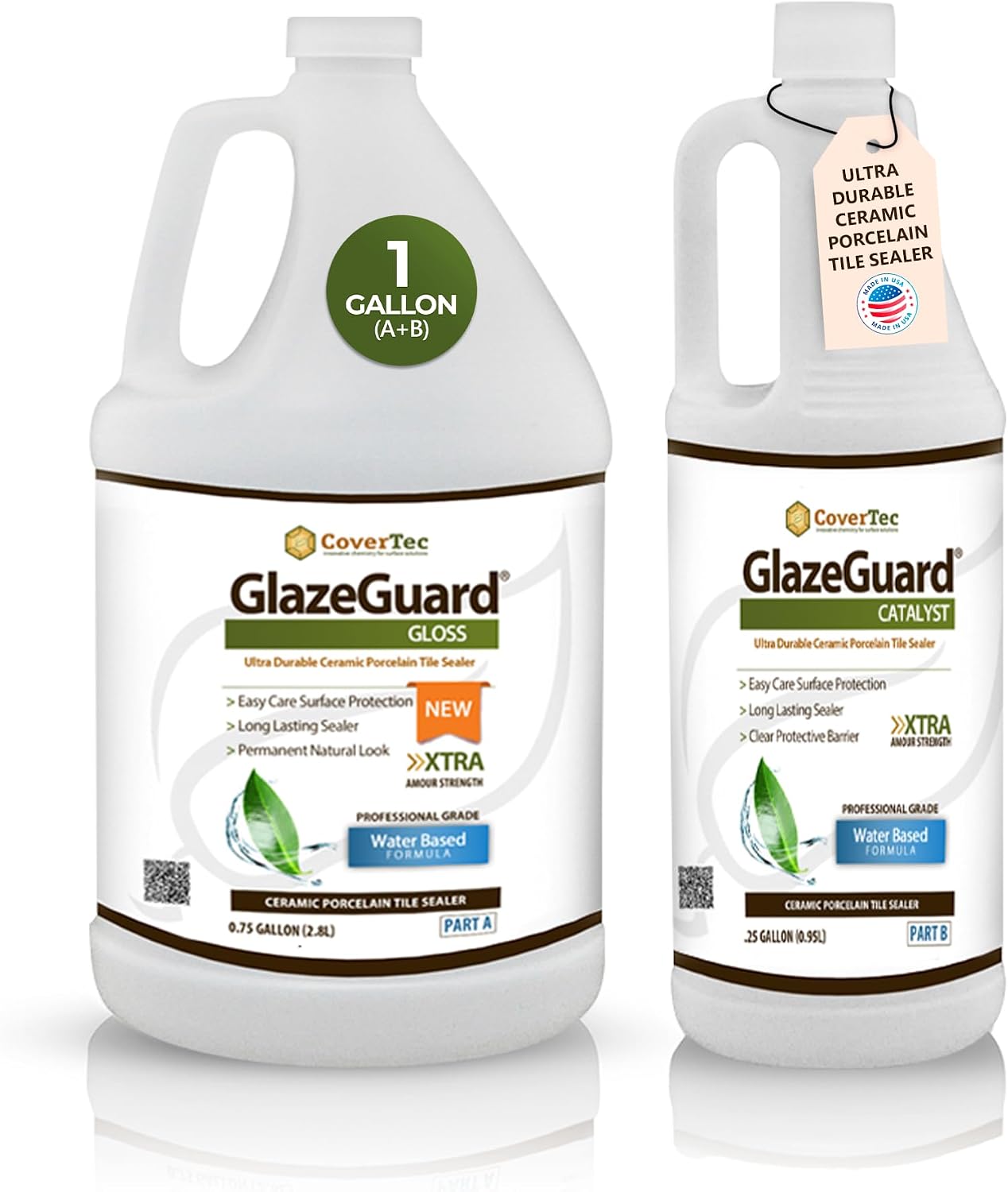 CoverTec GlazeGuard High-Gloss Tile & Grout Sealer – Wet Look Waterproof Finish for Ceramic, Porcelain & Stone – Protects Showers & Floors – Long-Lasting Barrier (1 Qrt Kit)