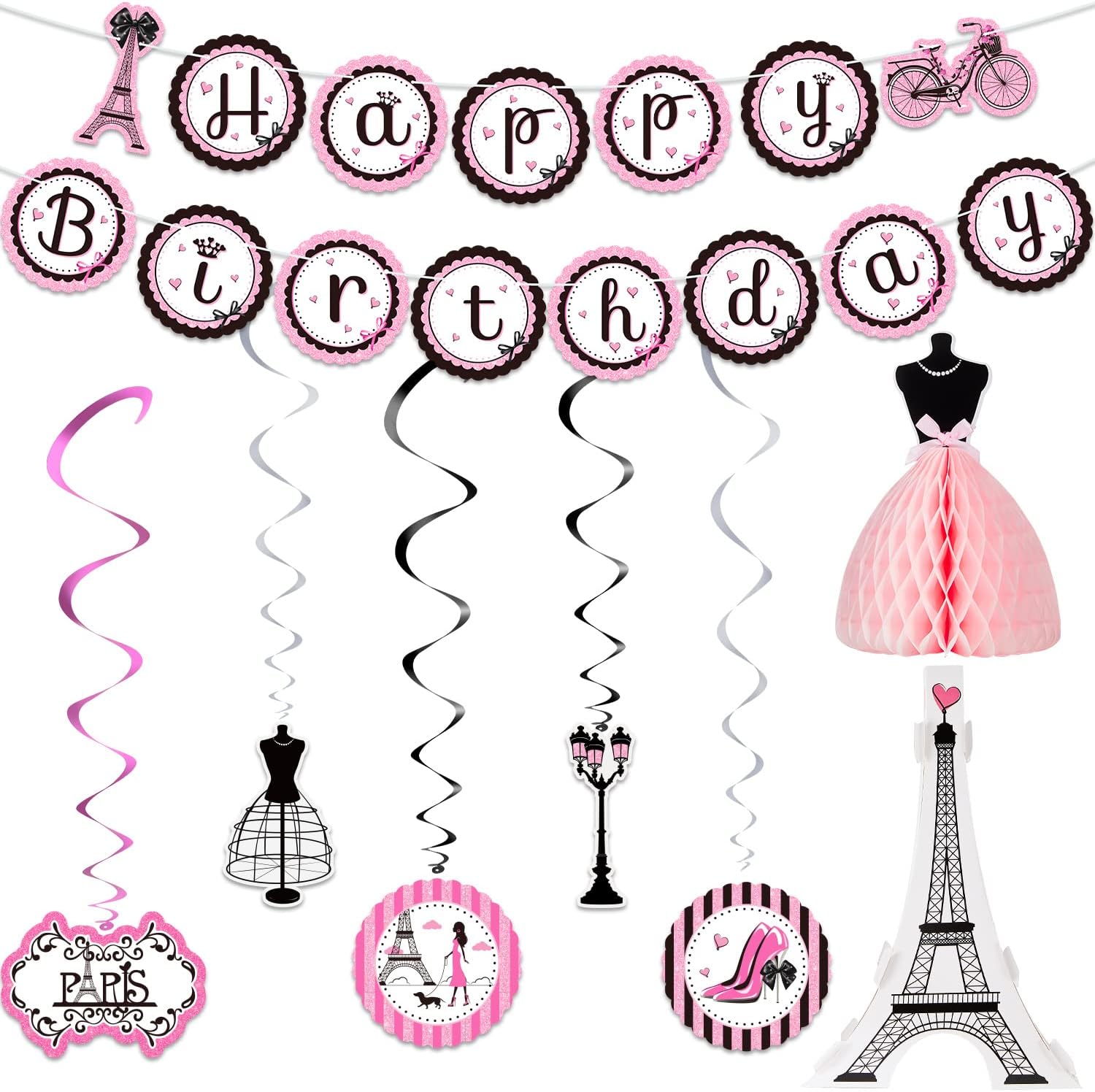 Outus Paris Birthday Party Decorations Set, Eiffel Tower Themed Decoration for Oh La La Baby Shower