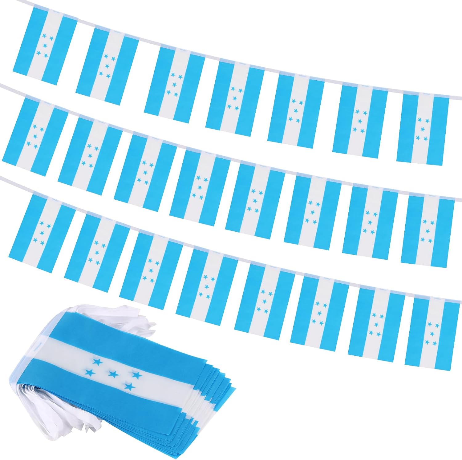 Nicaragua Flag Banner, Small Mini Nicaraguan Flags Patriotic Decoration for Party, Classroom, Sports Events, 33 Feet 30 Flags