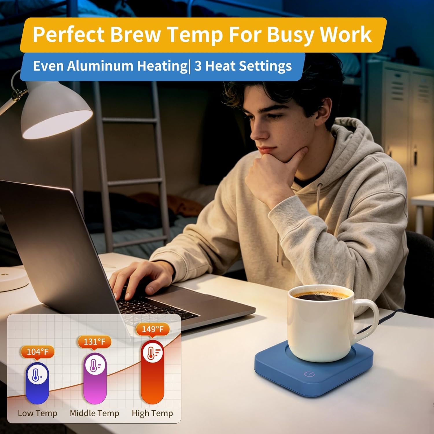 VOBAGA Coffee Mug Warmer for Desk with Auto Shut Off & 3-Temp Settings, Coffee Cup Warmer with Smart Safety Alert Home Office Accessory