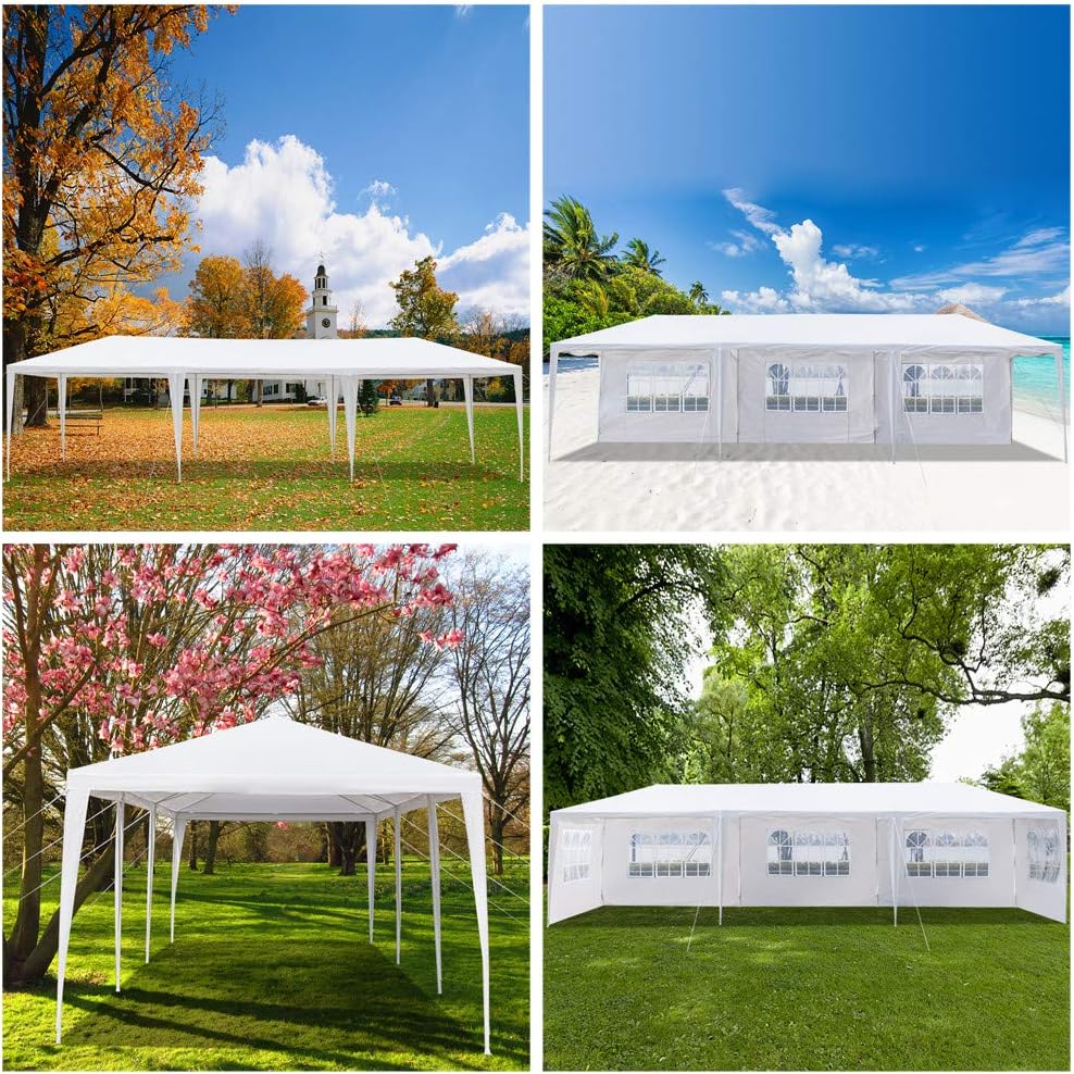 10' x 30' Outdoor Canopy Tent White Wedding Gazebo Party Practical Waterproof Tent with Brighter Windows,5 Removable Side Walls