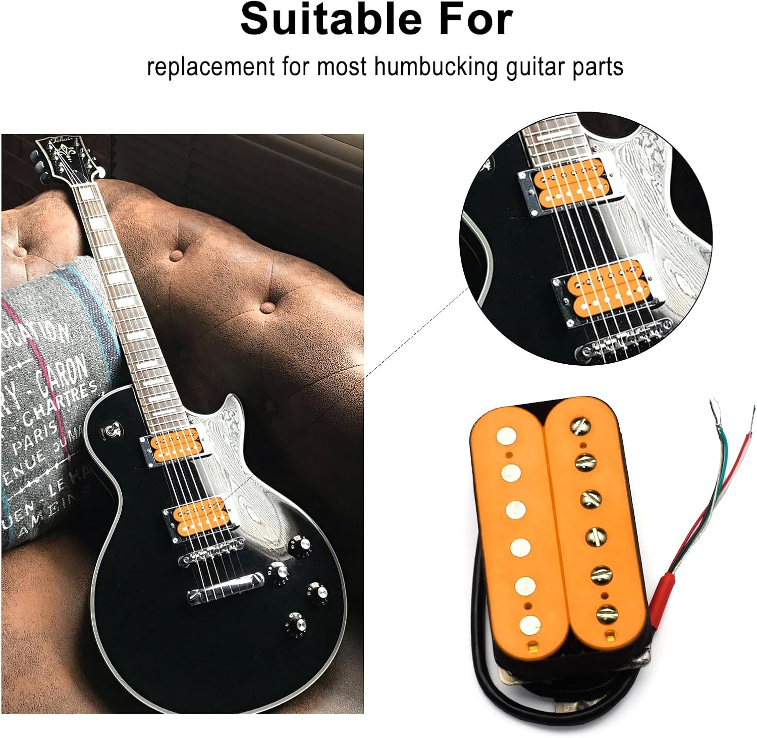 SAPHUE Alnico 5 Humbucker Pickup Double Coil Electric Guitar Pickups Set with Neck and Bridge with Prewired and Screws Parts Accessories Kit Black