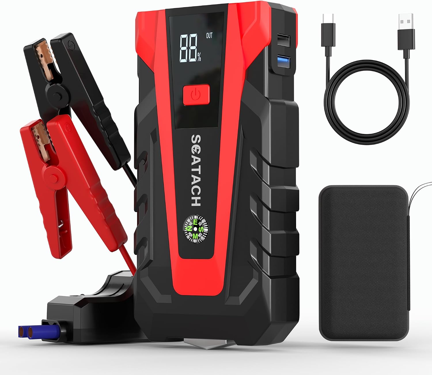 Scatach 6000A Car Battery Jump Starter,12V Portable Jump Starter Battery Pack (up to 9.0L Gasoline and 7.0L Diesel Engine), Jump Box with 3 Modes Flashlights, Jumper Cables, LED Display