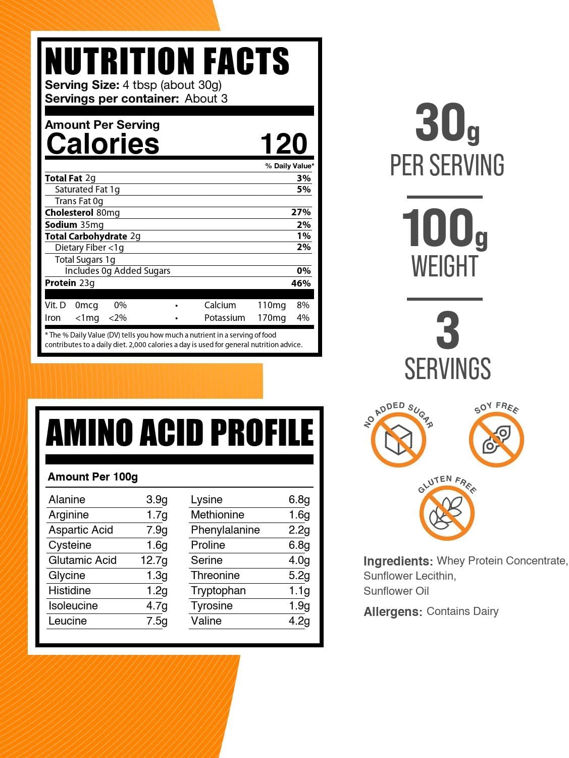 BulkSupplements.com Whey Protein Concentrate Powder - Whey Protein Powder Supplement, Unsweetened, Unflavored & Gluten Free, 30g per Serving, 500g (1.1 lbs) (Pack of 1)