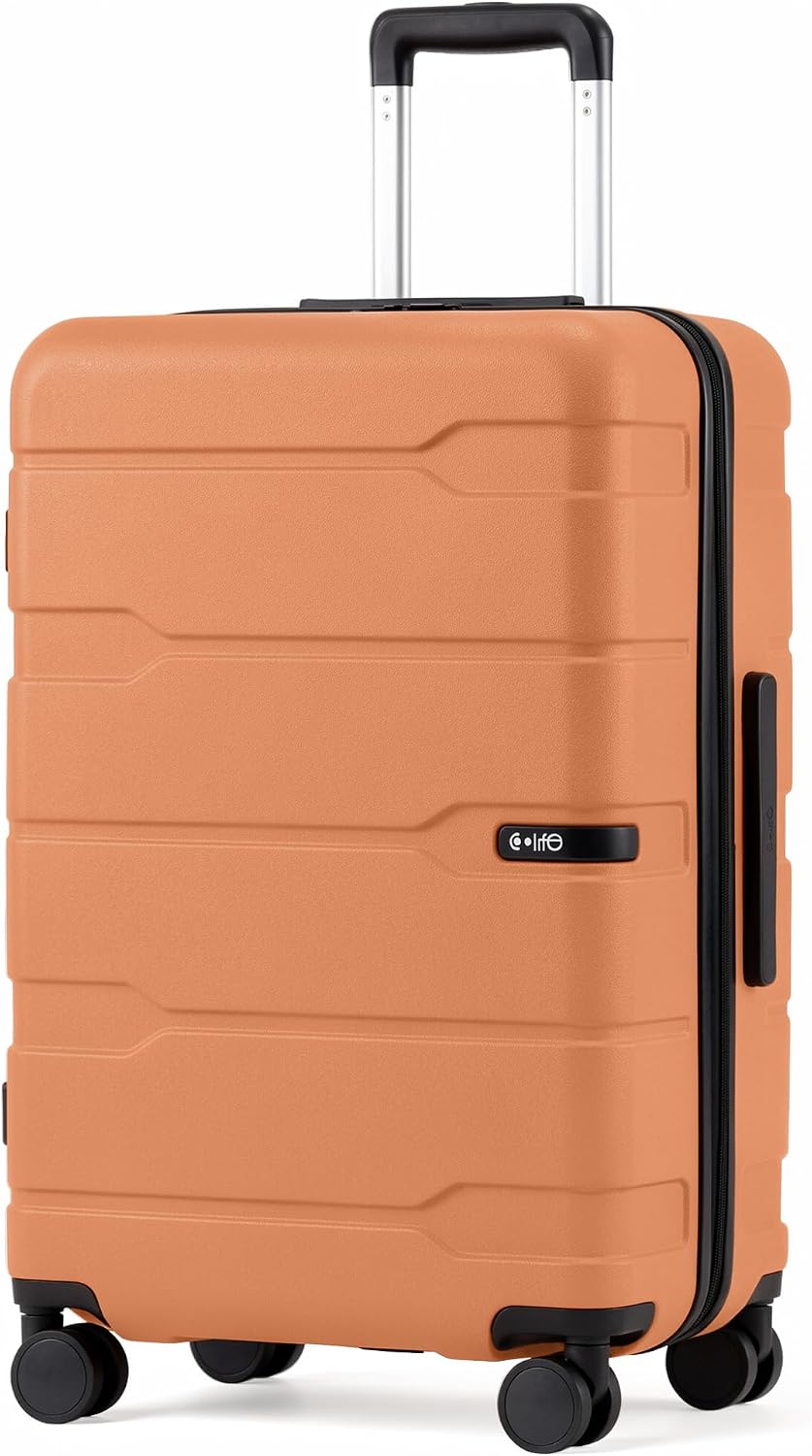 Coolife Medium Checked Luggage Hardside Suitcase with Spinner Wheels, 24in | Lightweight ABS+PC, Rolling Travel Suitcase with TSA Lock, Spinner Wheels, Durable Zipper, Charcoal