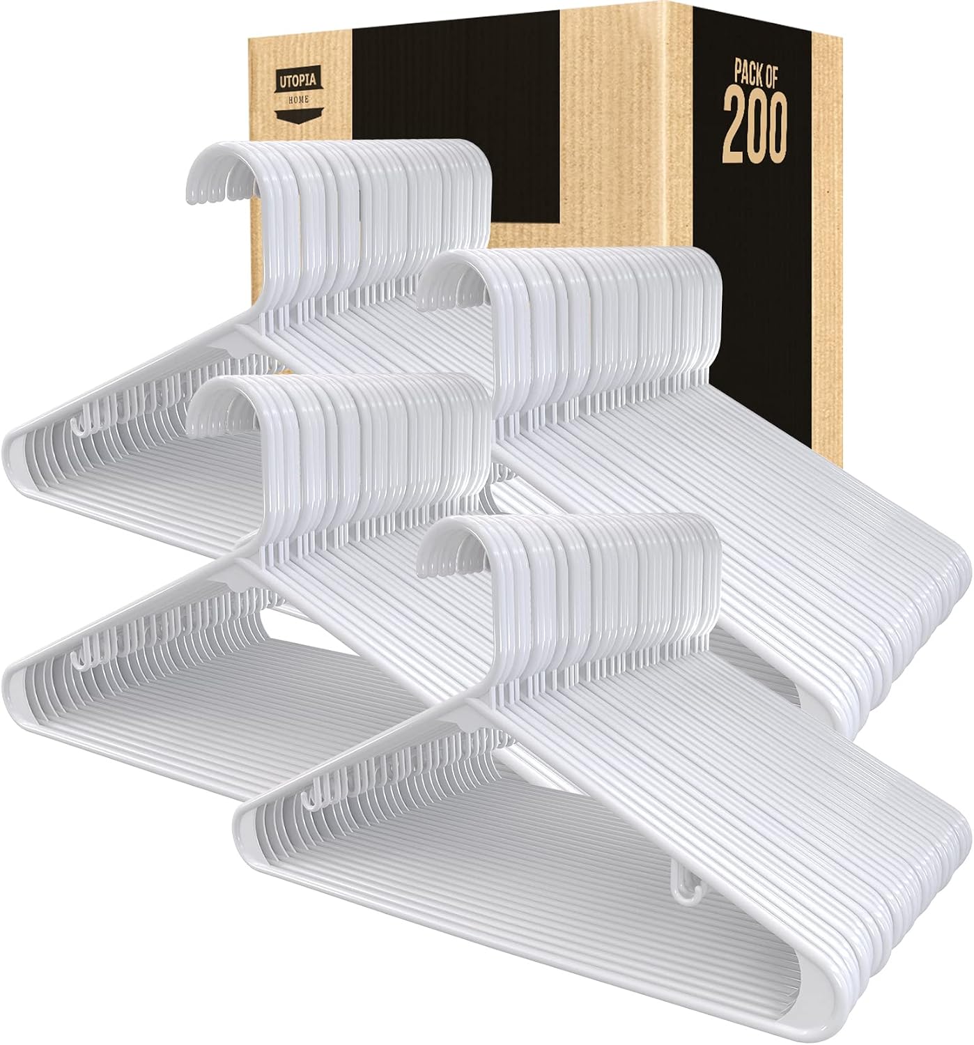 Utopia Home Plastic Hangers 50 Pack – Built-in Strap Hooks Black