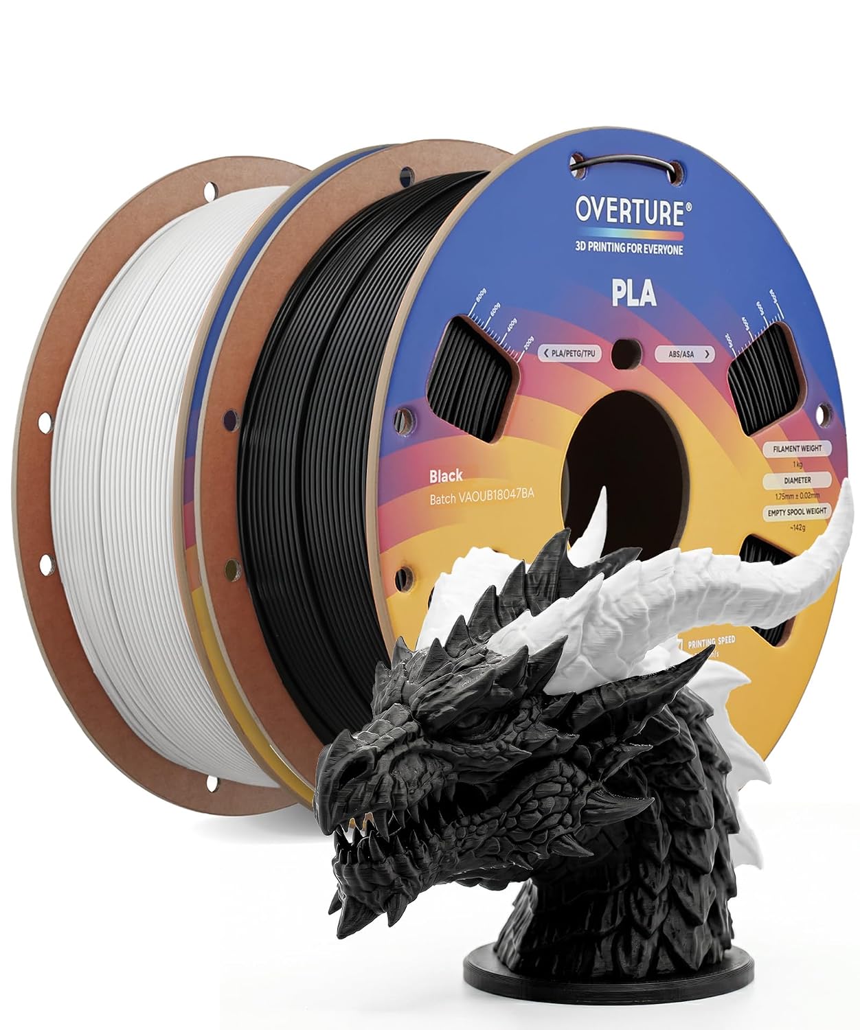 OVERTURE High Speed PLA Filament 1.75mm 3D Printer Filament,1kg White