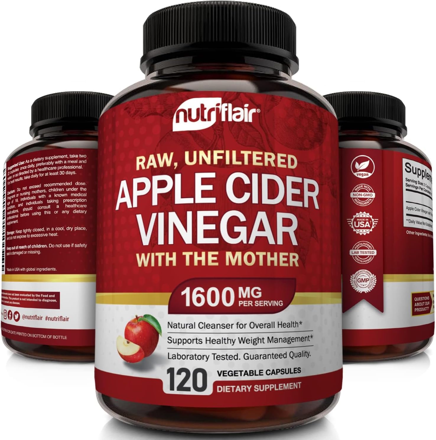Apple Cider Vinegar Capsules with The Mother - 120 Vegan ACV Pills - Best Supplement for Healthy Weight Loss, Diet, Keto, Digestion, Detox