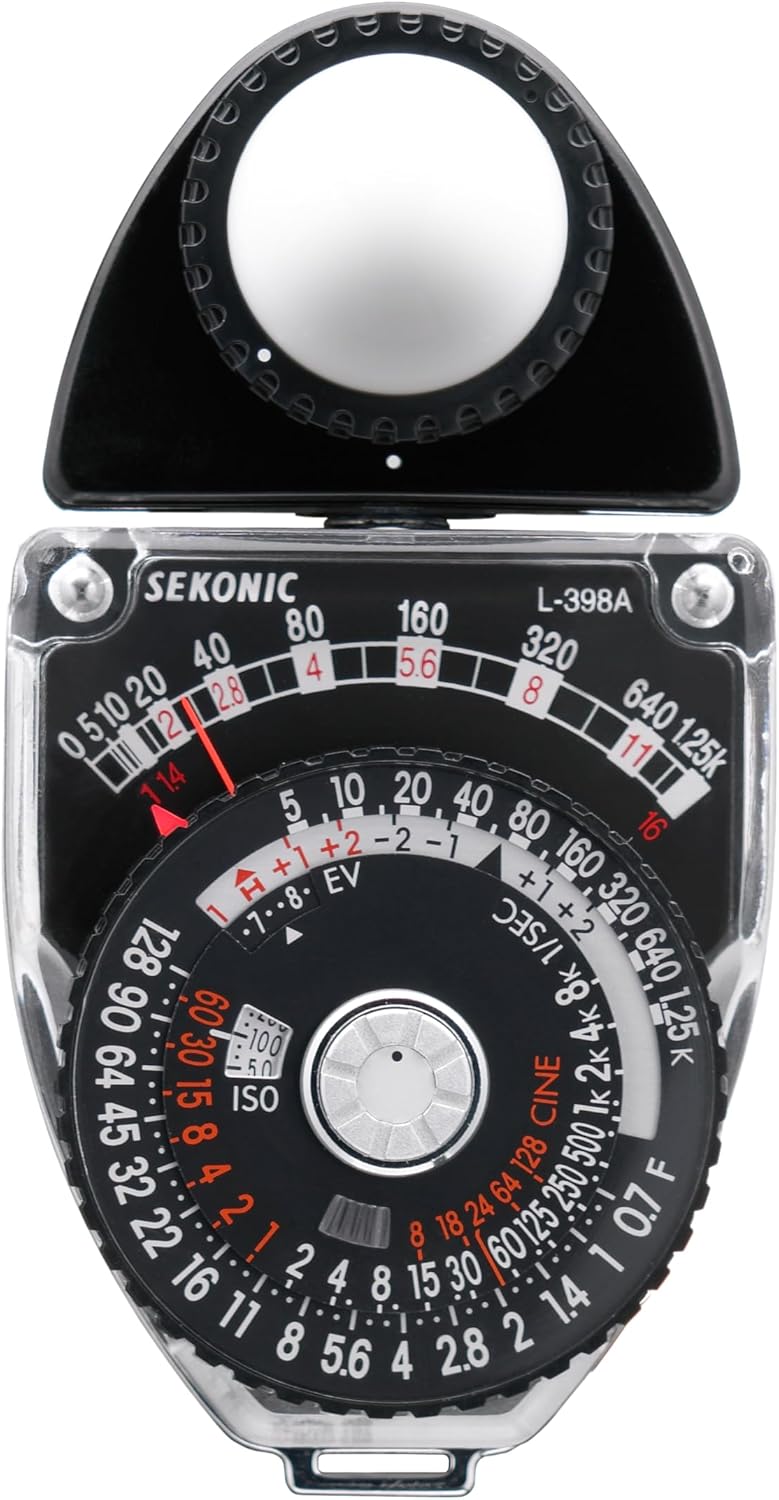 Sekonic L-398A Studio Deluxe III Analog Light Meter, Battery-Free Incident & Reflected Ambient Meter with Amorphous Photocell, Swivel Head
