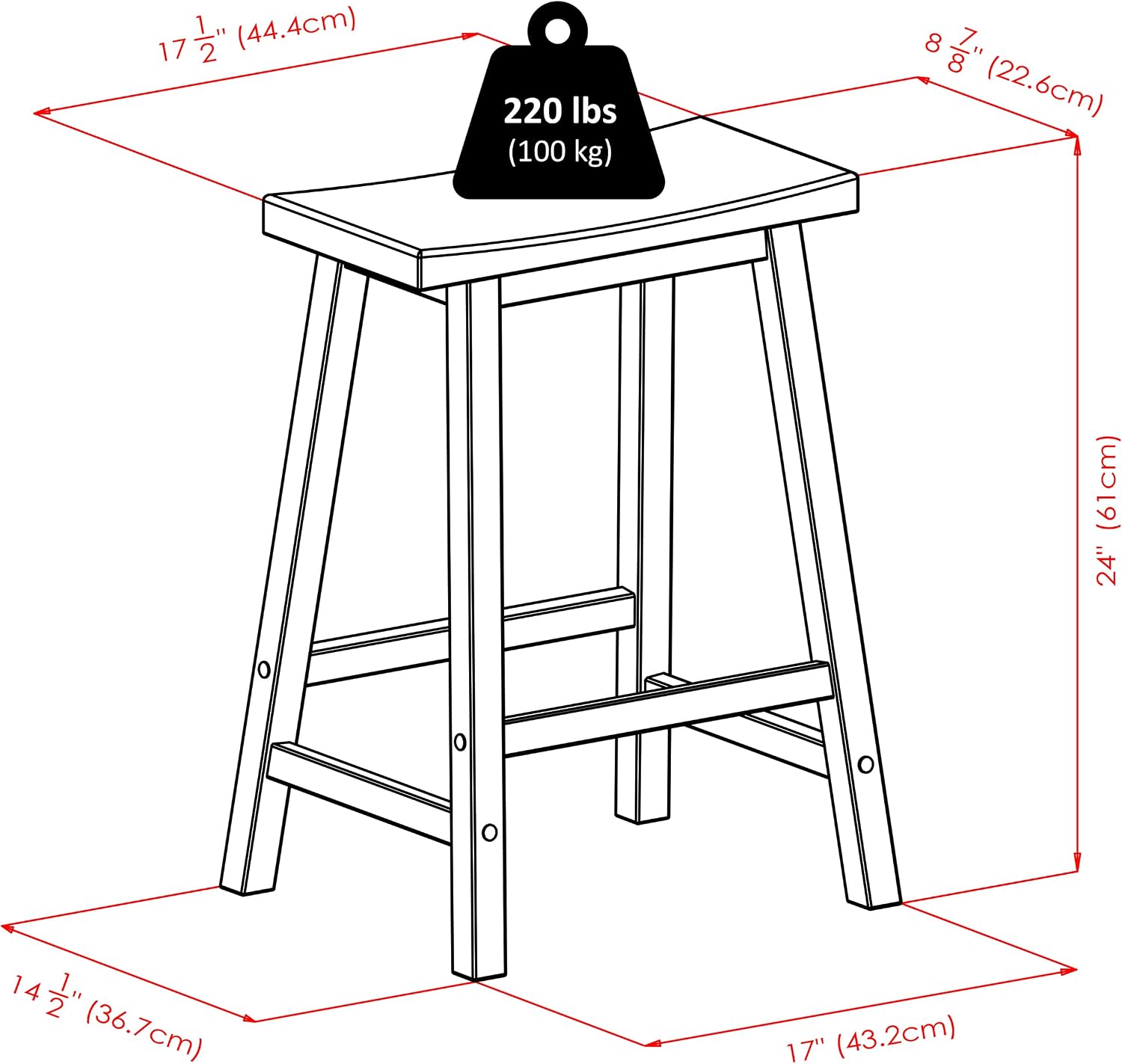 Winsome Satori Saddle Seat Counter Stool, Walnut, 24" | Classic Backless Bar Chairs for Kitchen & Dining Room Seating, Timeless Essential Furniture for Home, Dorm, Apartments