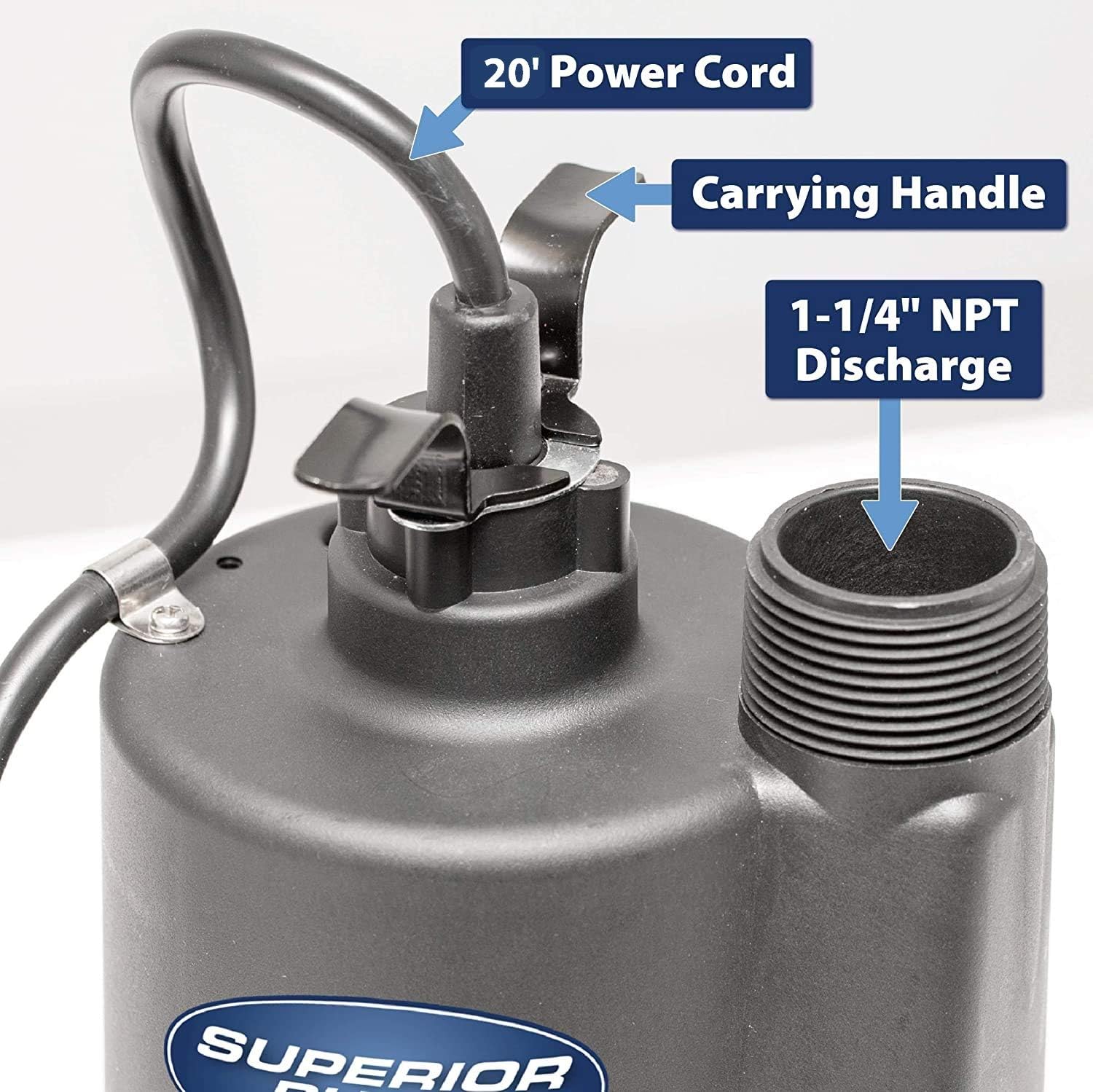 Superior Pump 91570 3300GPH Thermoplastic Submersible Utility Pump with 10-Foot Cord, 1/2 HP