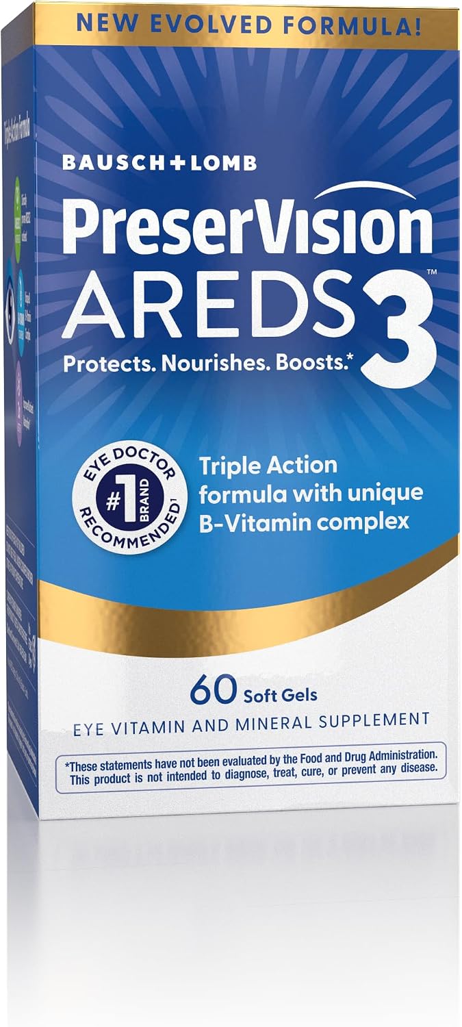 PreserVision AREDS 2 Eye Vitamins, #1 Eye Doctor Recommended Brand, Lutein and Zeaxanthin Supplement with Vitamin C, Vitamin E, Zinc, and Copper, 60 Softgels (Minigels)