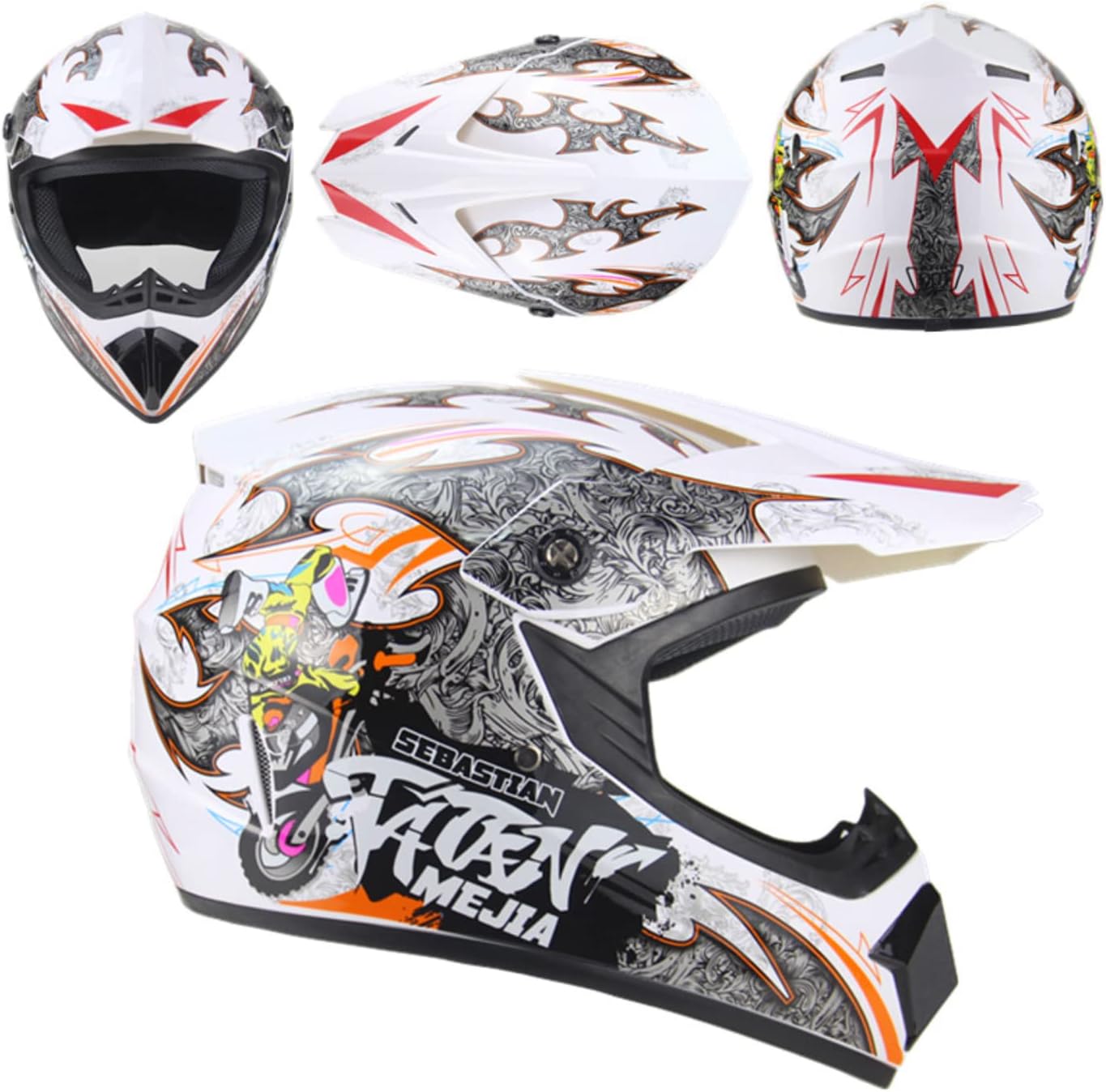 Motocross Helmet ATV Dirt Bike Helmets Off-Road Helmet with Gloves Goggles for Unisex Adult Youth DOT/FMVSS 218 Approved (Medium, Black)