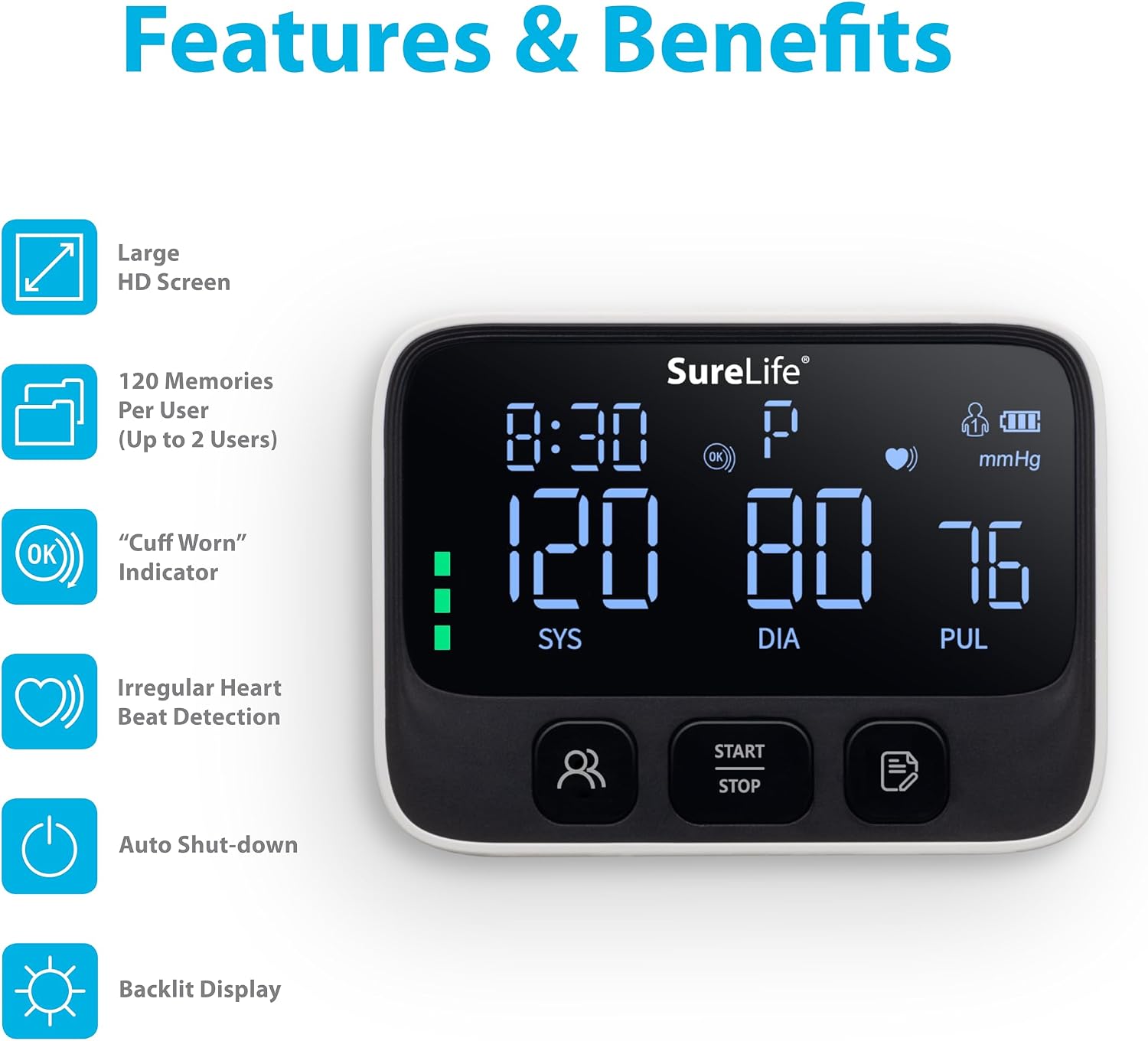 SureLife Premium Wrist Blood Pressure Monitor | Voice Readout, Irregular Heartbeat Alerts, Color-Coded Backlit LCD Screen, Fully Automatic